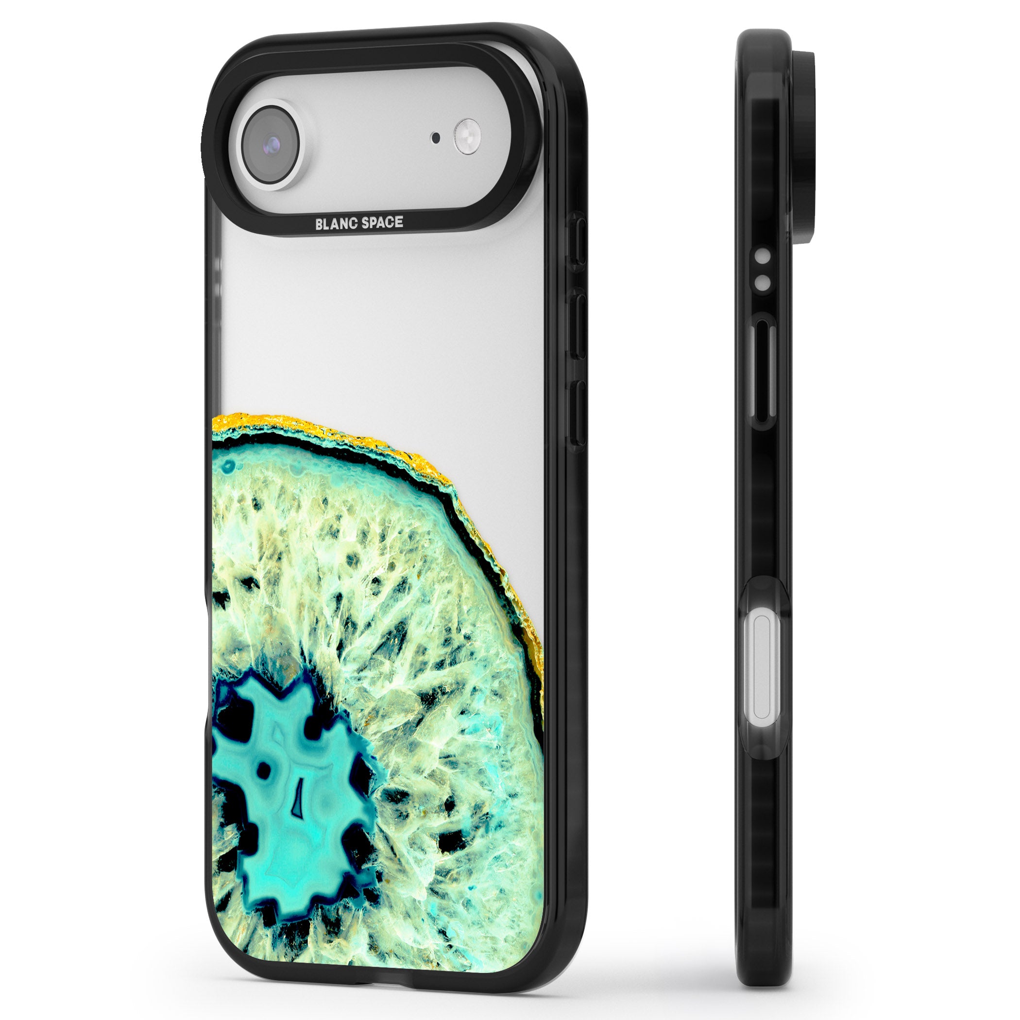 Turquoise Geode Crystal iPhone 17 Air Impact Black Phone Case Side Profile