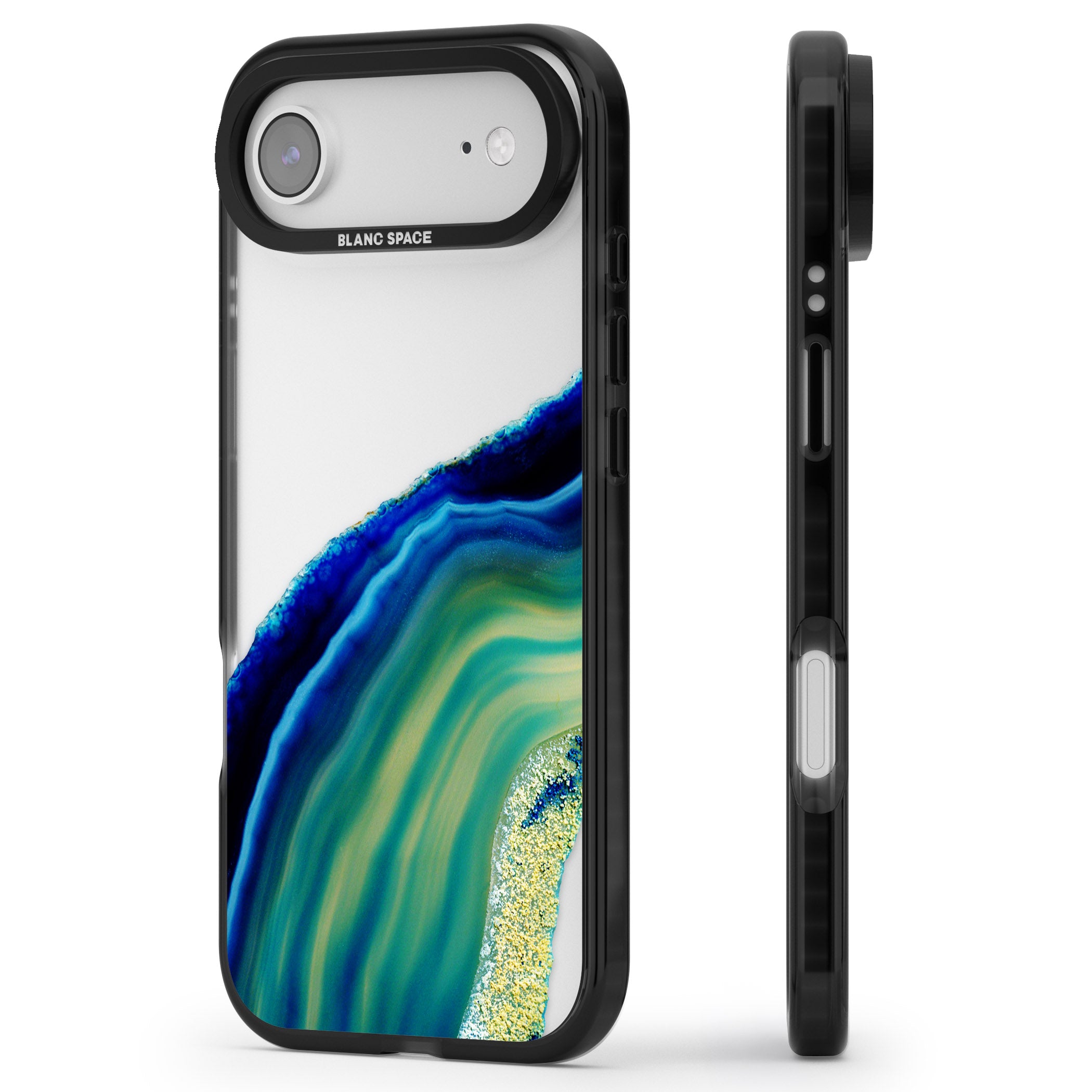 Green & Blue Emerald Geode iPhone 17 Air Impact Black Phone Case Side Profile