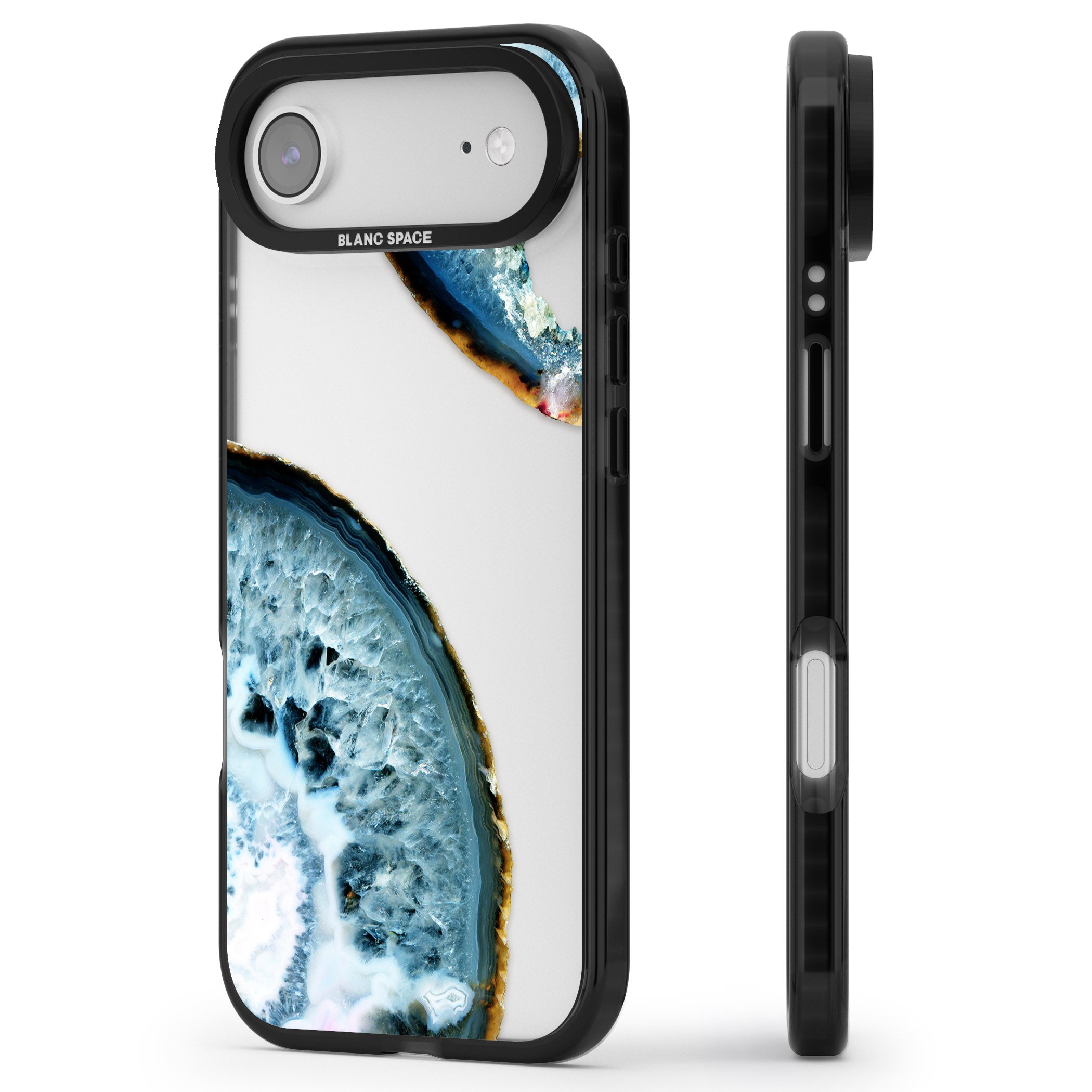 Blue Agate Slice iPhone 17 Air Impact Black Phone Case Side Profile