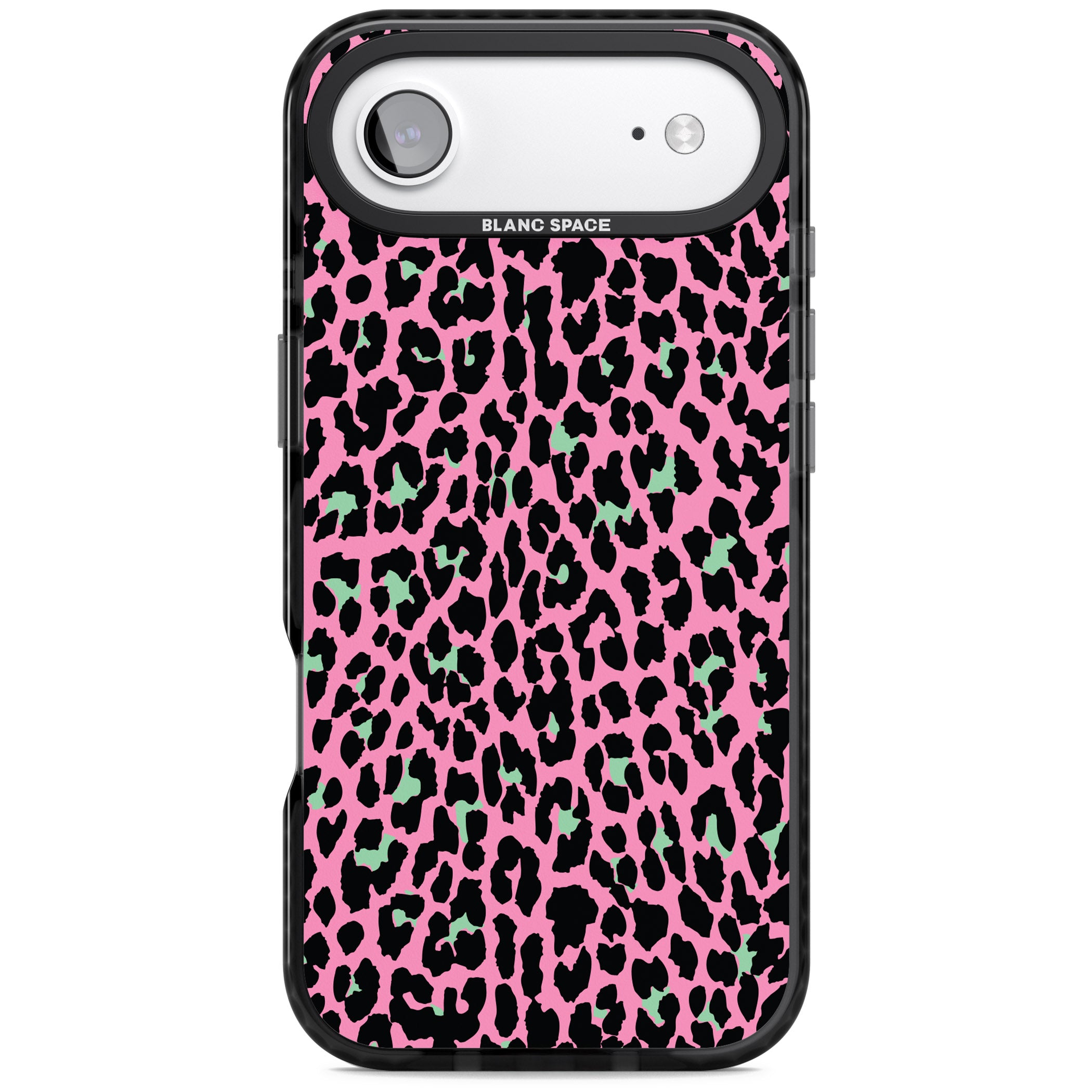 Pink & Green Leopard iPhone 17 Air Impact Black Phone Case