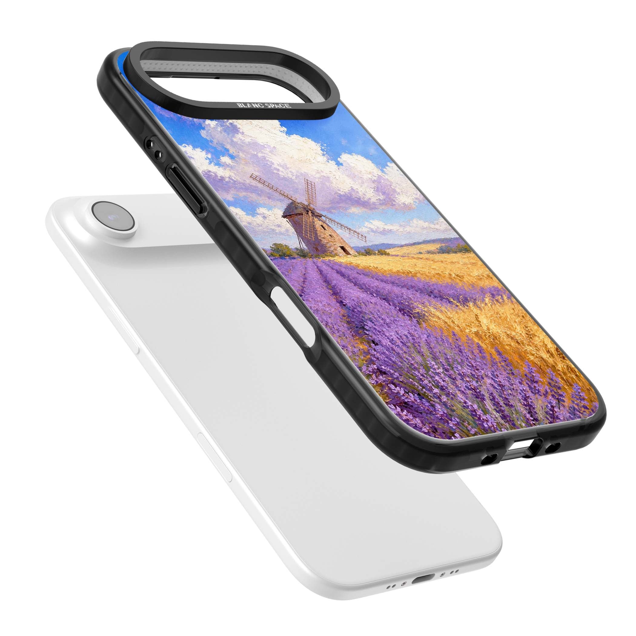 Lavender Mill cottagecore iPhone case featuring a French windmill, lavender field and golden wheat oil painting | Clear Impact case for iPhone Air