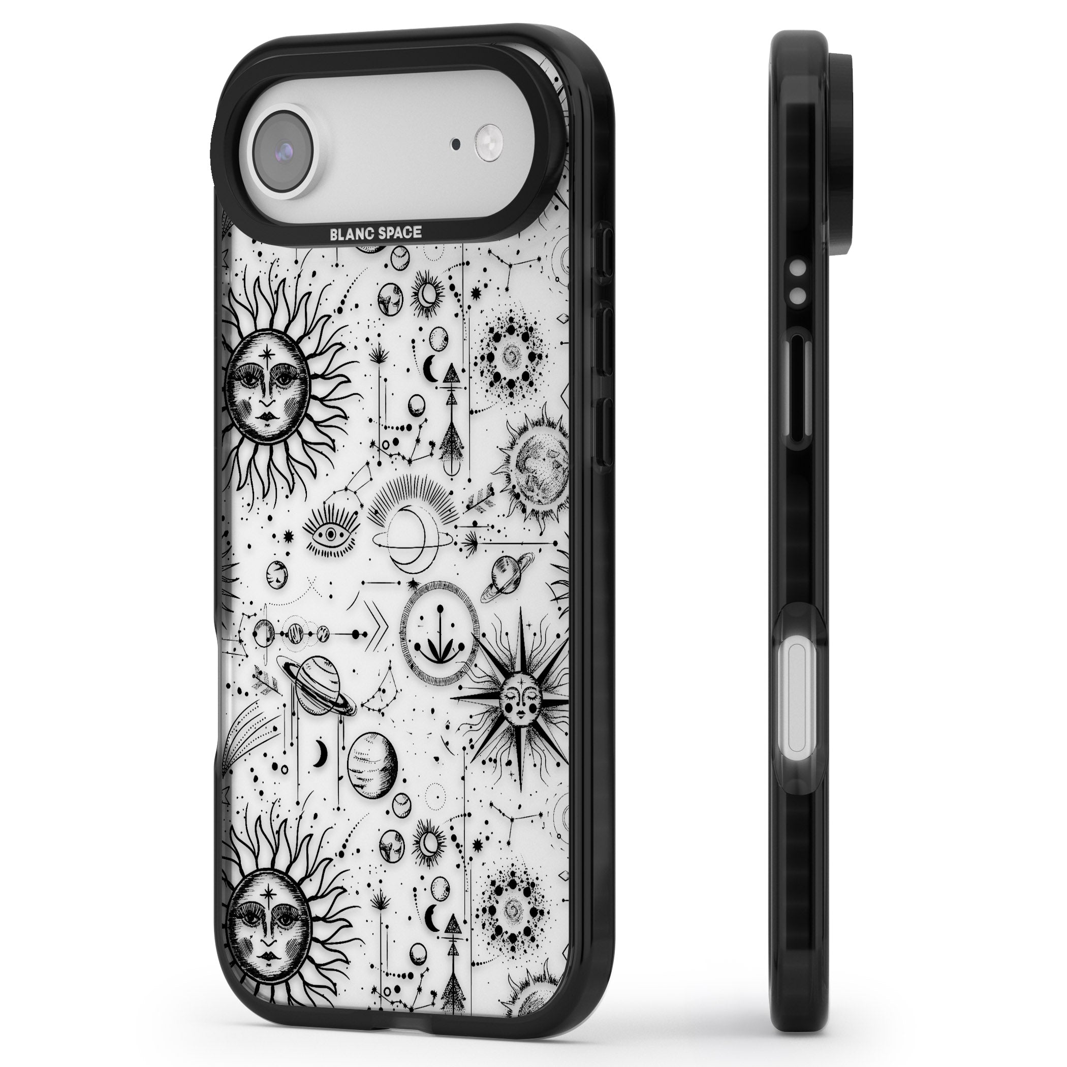 Cosmic Sun & Planets Zodiac iPhone 17 Air Impact Black Phone Case Side Profile