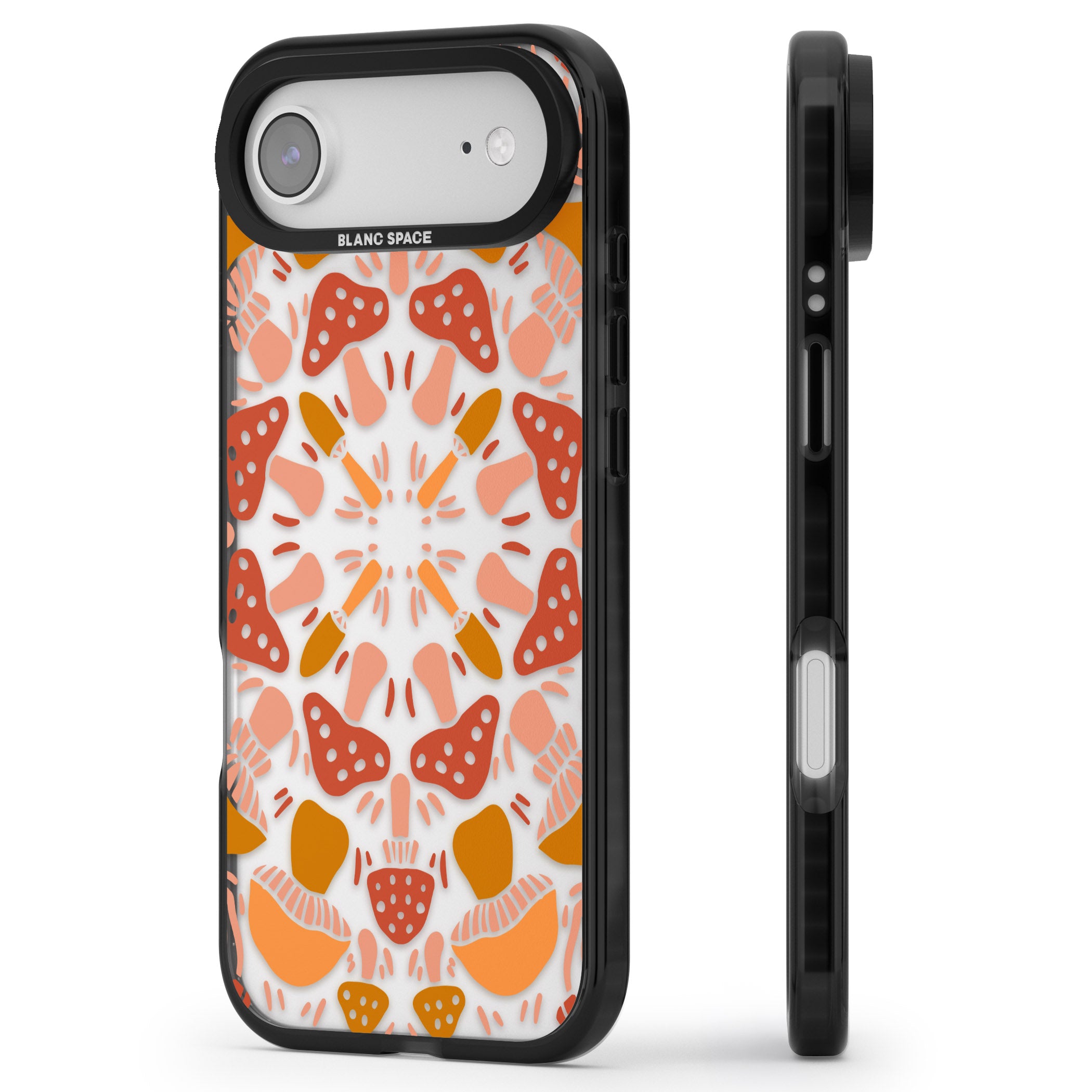 Mushroom Medley iPhone 17 Air Impact Black Phone Case Side Profile