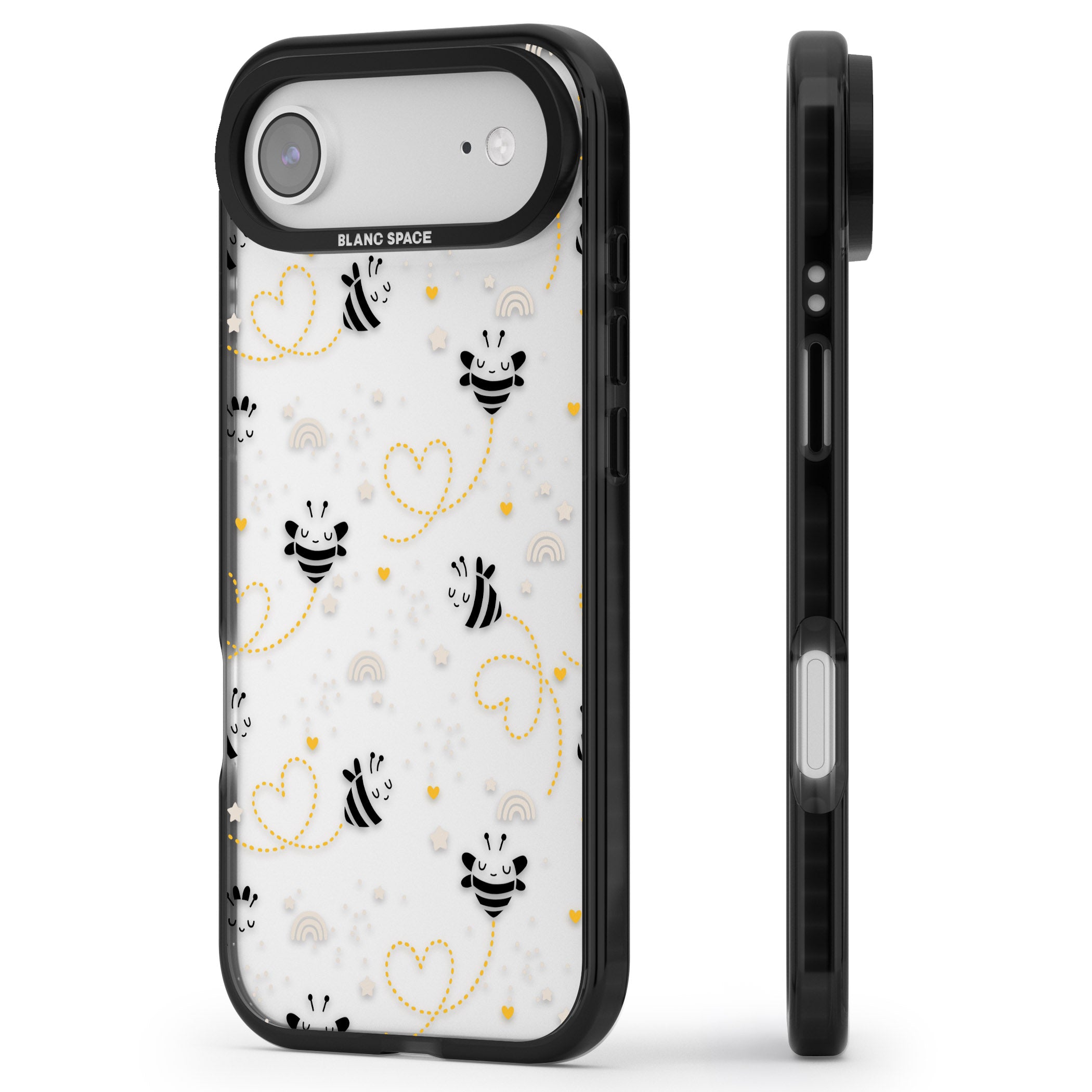 Bee Hearts Pattern iPhone 17 Air Impact Black Phone Case Side Profile