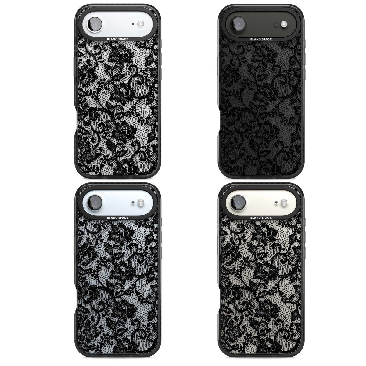 Black Lace gothic iPhone case featuring intricate black floral lace pattern with vintage whimsigoth detail | Clear Impact case for iPhone Air