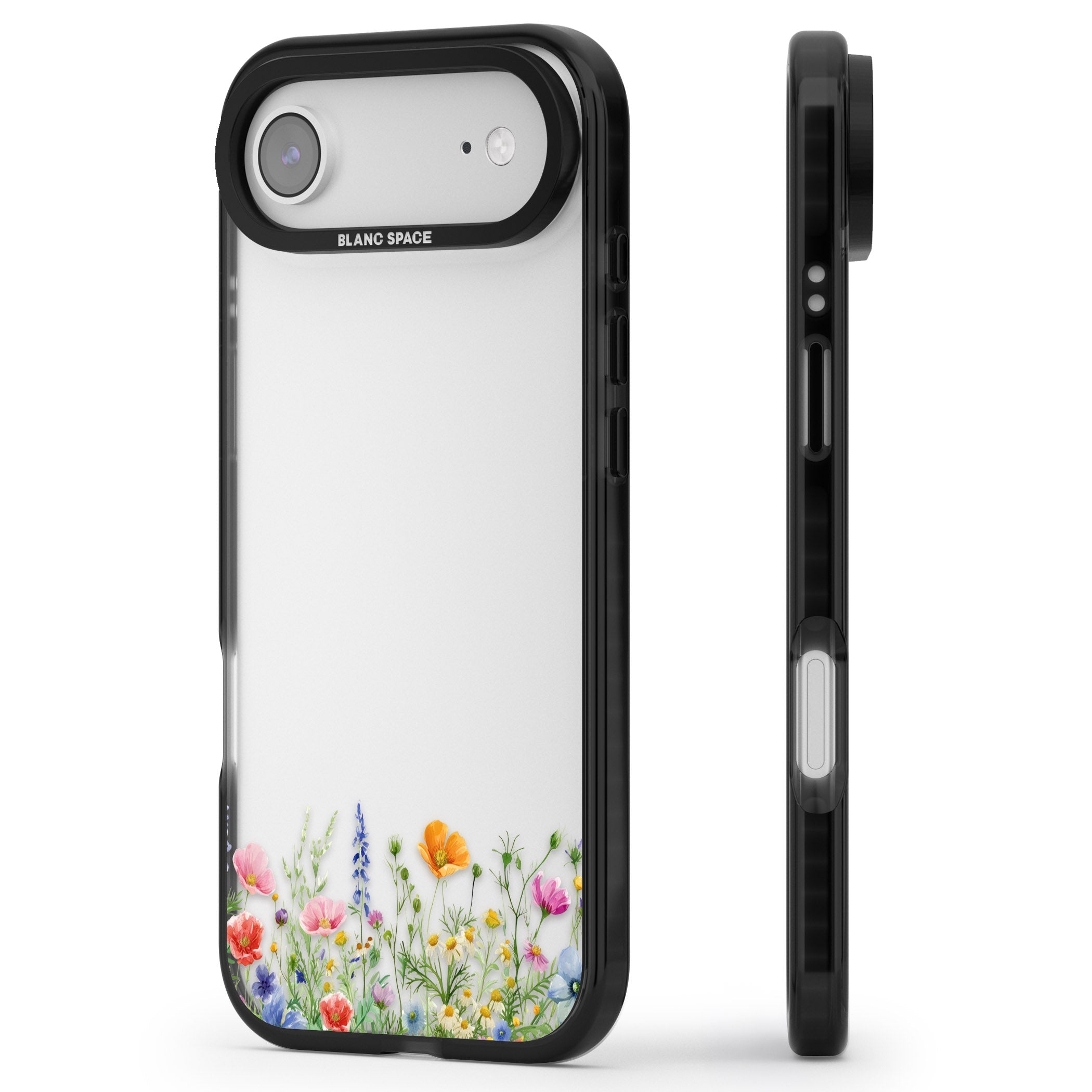 Minimal Wildflowers iPhone 17 Air Impact Black Phone Case Side Profile