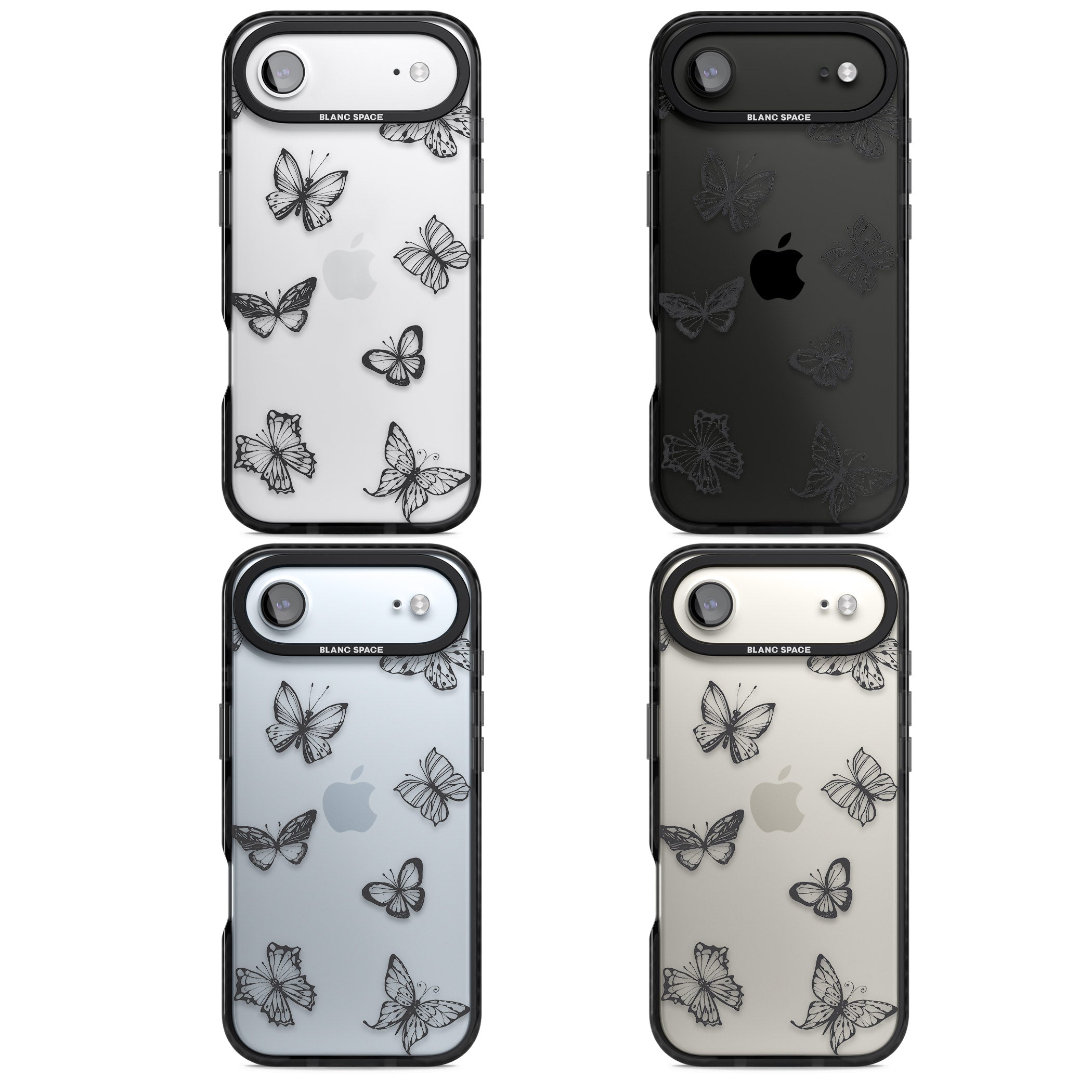 Grey Butterfly Line Pattern iPhone 17 Air Impact Black Phone Case APT Impact Protection