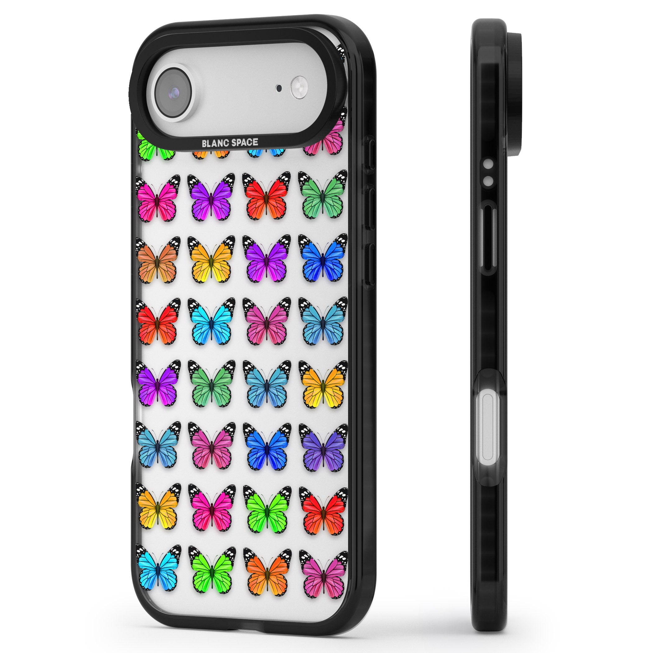 Colourful Butterfly Pattern iPhone 17 Air Impact Black Phone Case Side Profile