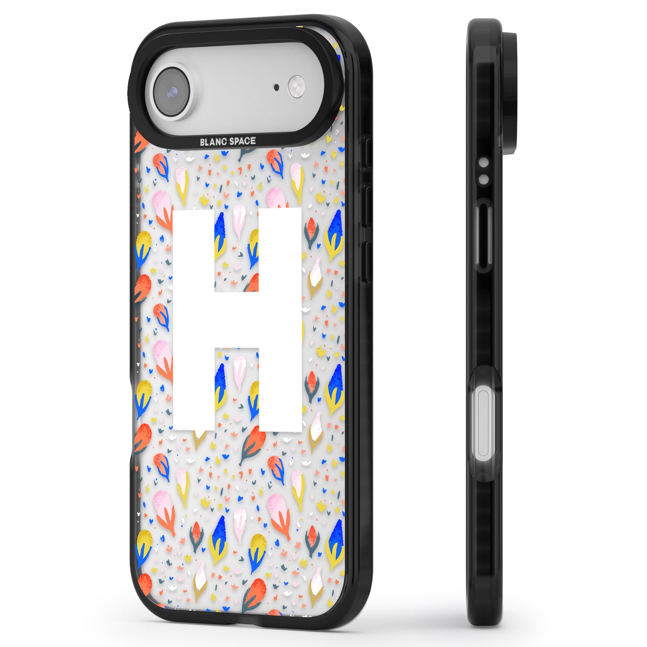 Personalised Abstract Floral Initial iPhone 17 Air Impact Black Phone Case Side Profile