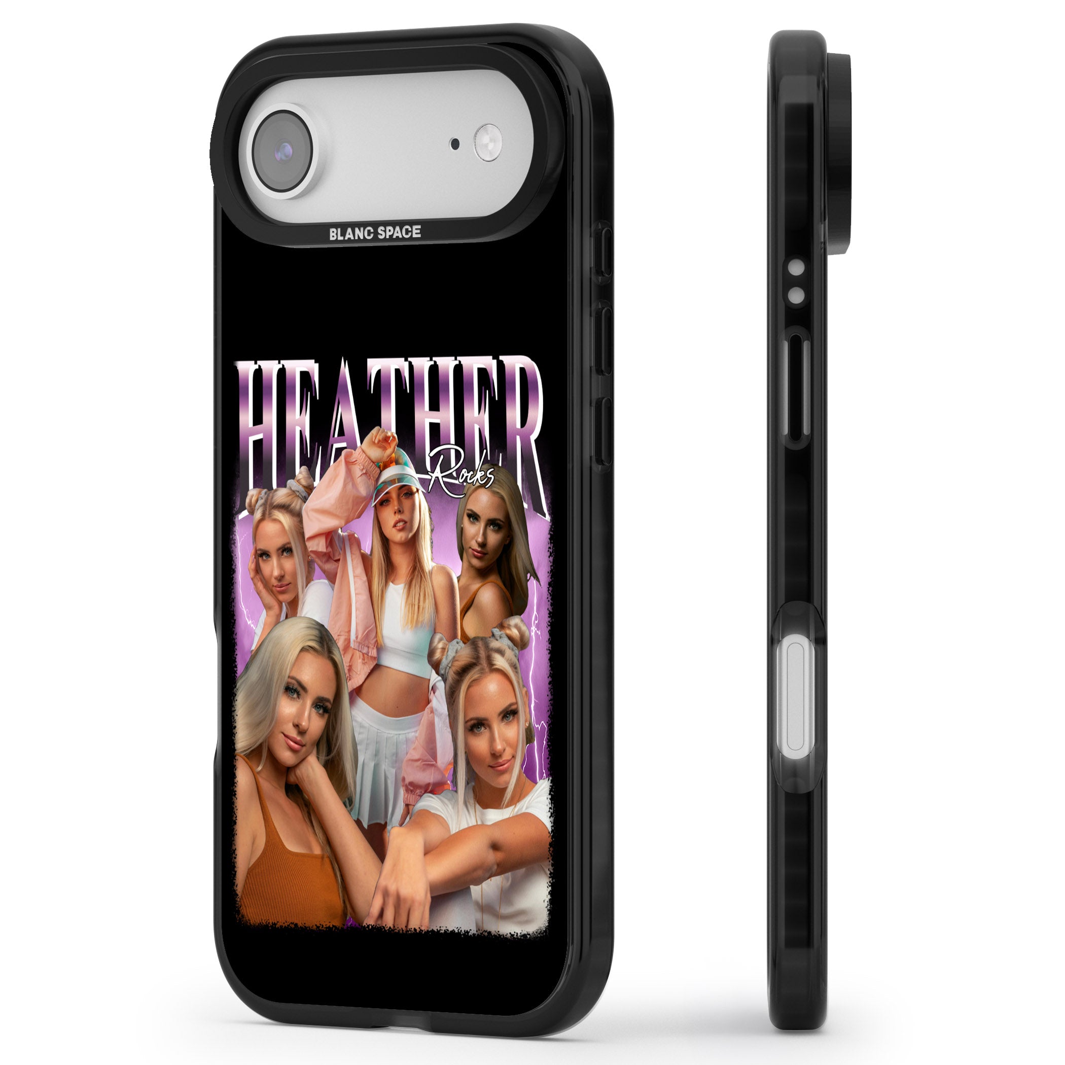 Personalised Airbrush Name & Photo Collage (Pink) iPhone 17 Air Impact Black Phone Case Side Profile
