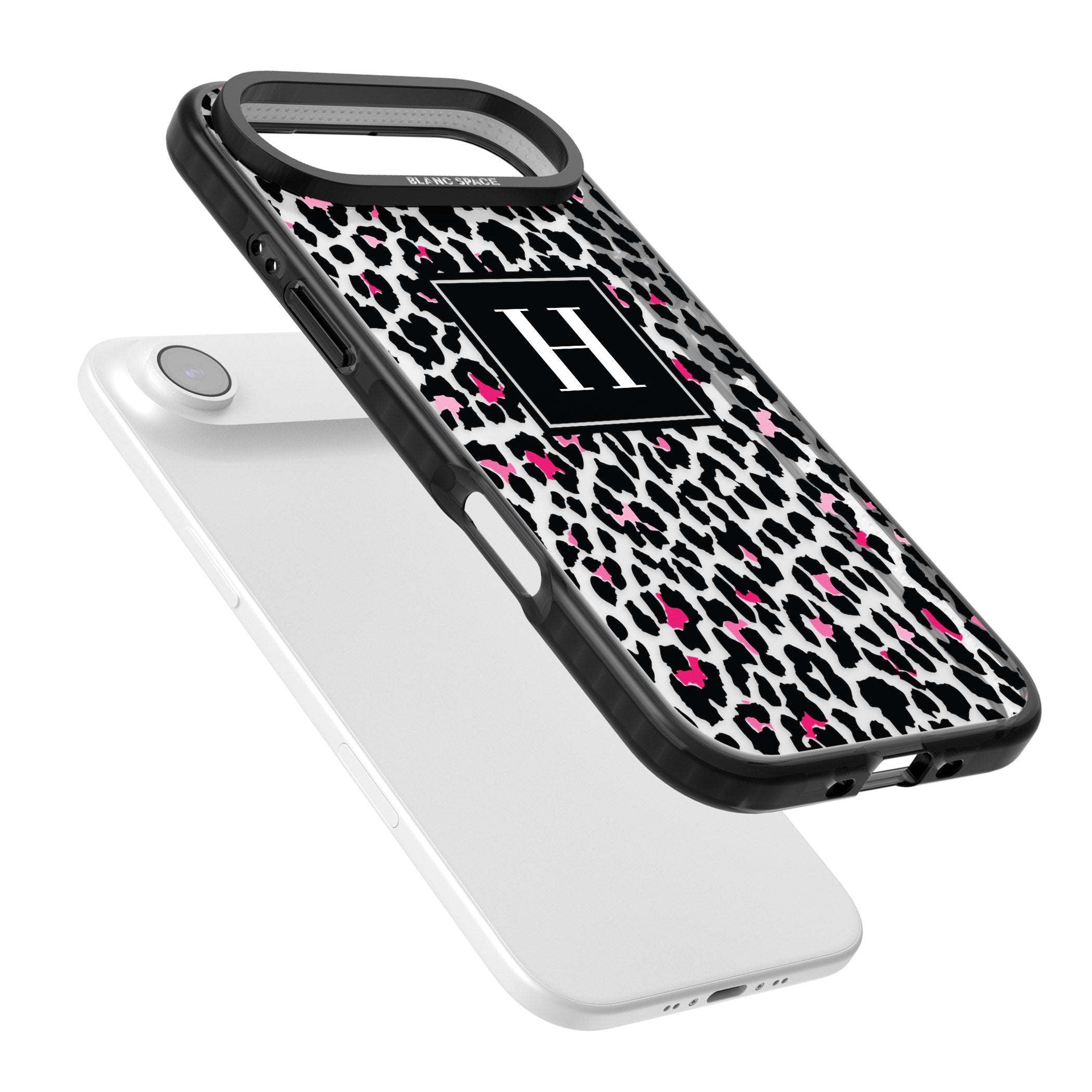 Personalised Clear Pink Leopard Monogram iPhone 17 Air Impact Black Phone Case Colours