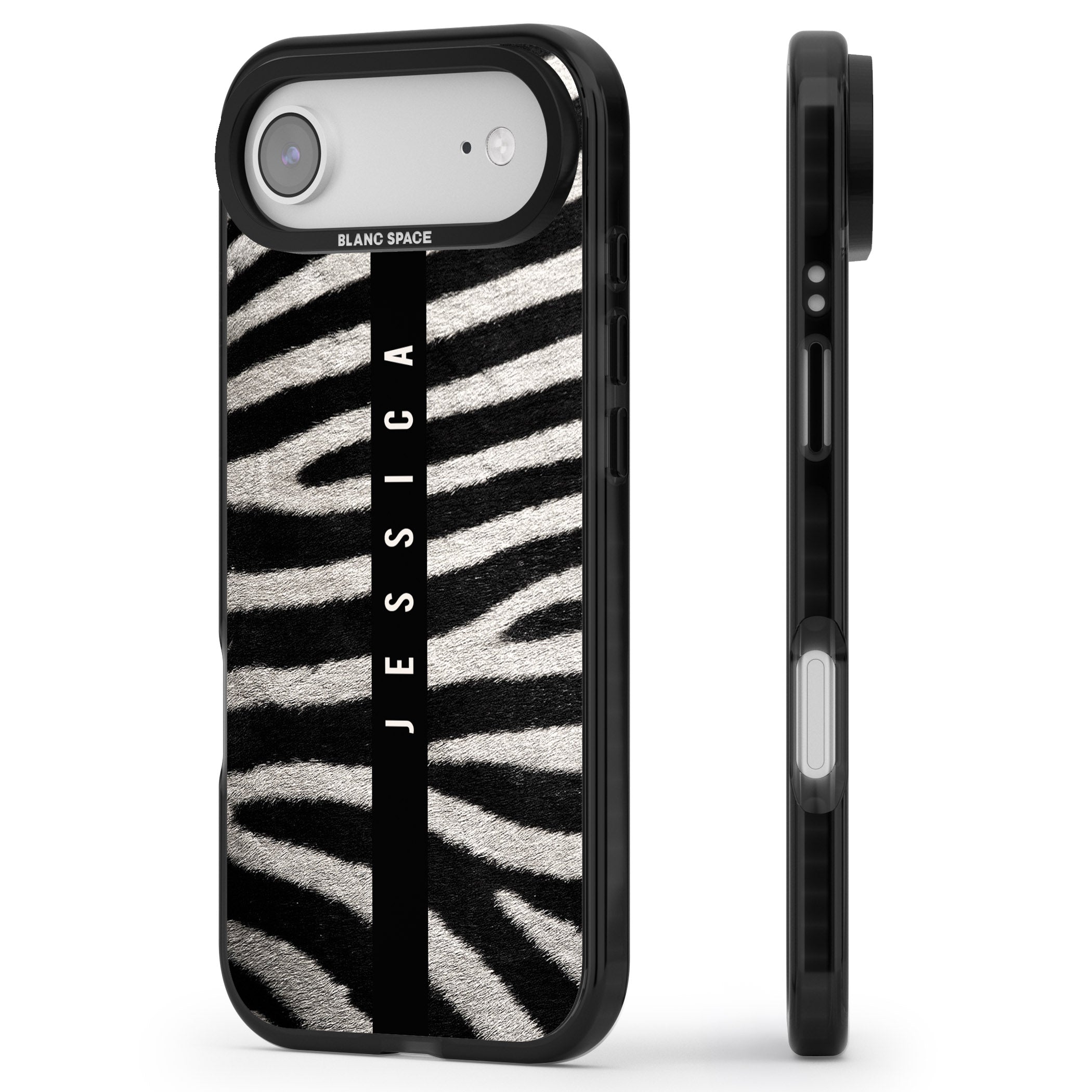 Personalised Zebra Print iPhone 17 Air Impact Black Phone Case Side Profile