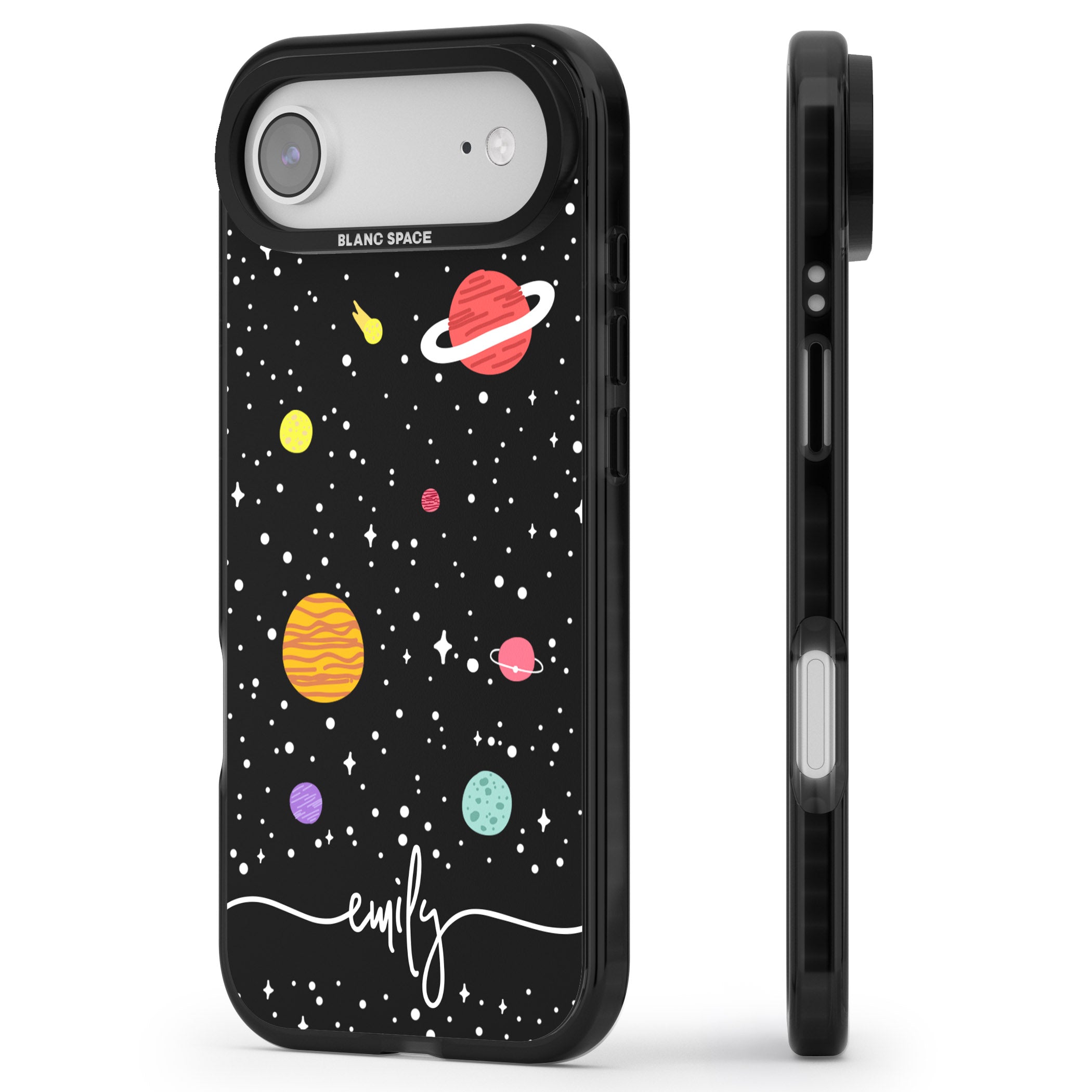 Personalised Cute Cartoon Planet iPhone 17 Air Impact Black Phone Case Side Profile
