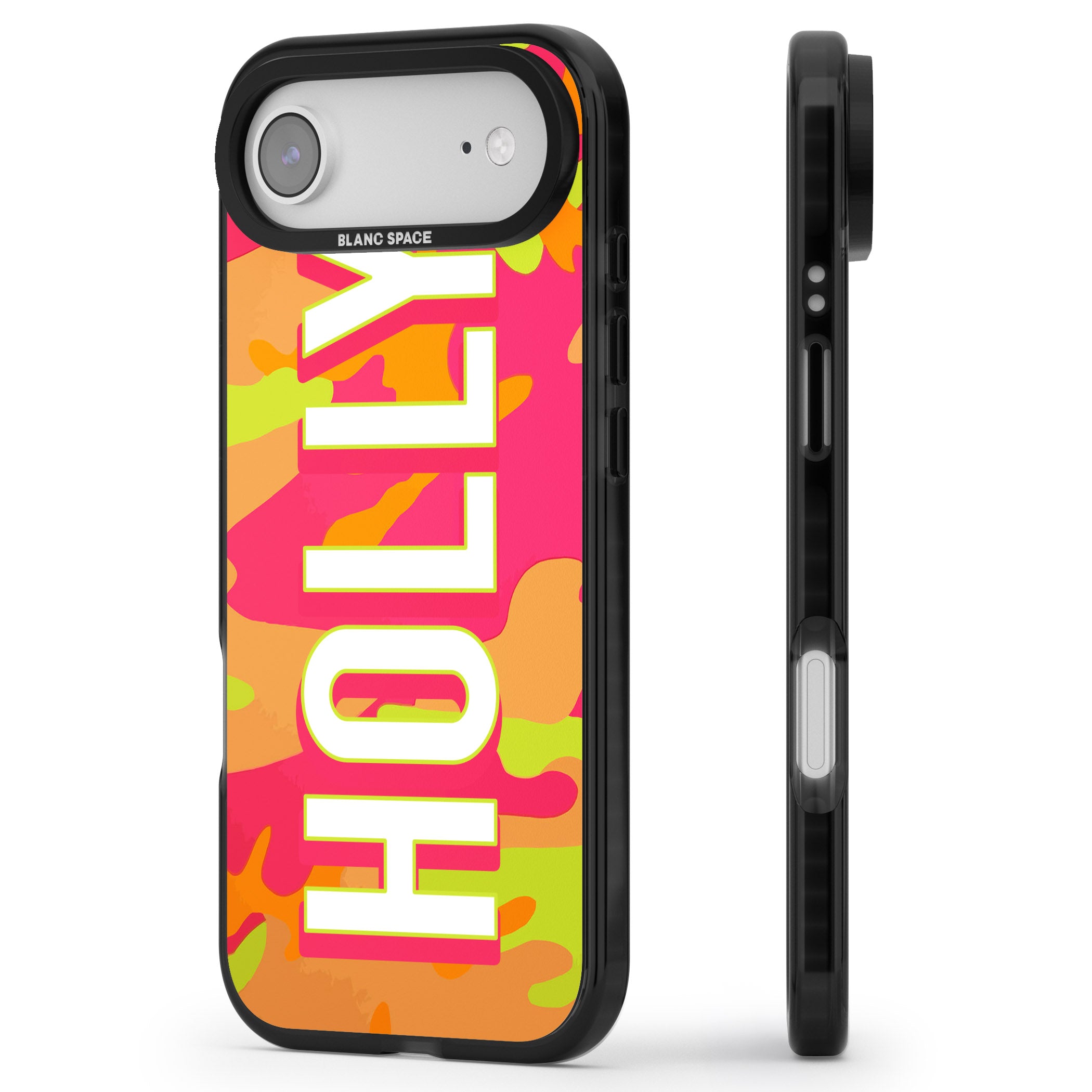 Personalised Bold Neon Camo iPhone 17 Air Impact Black Phone Case Side Profile