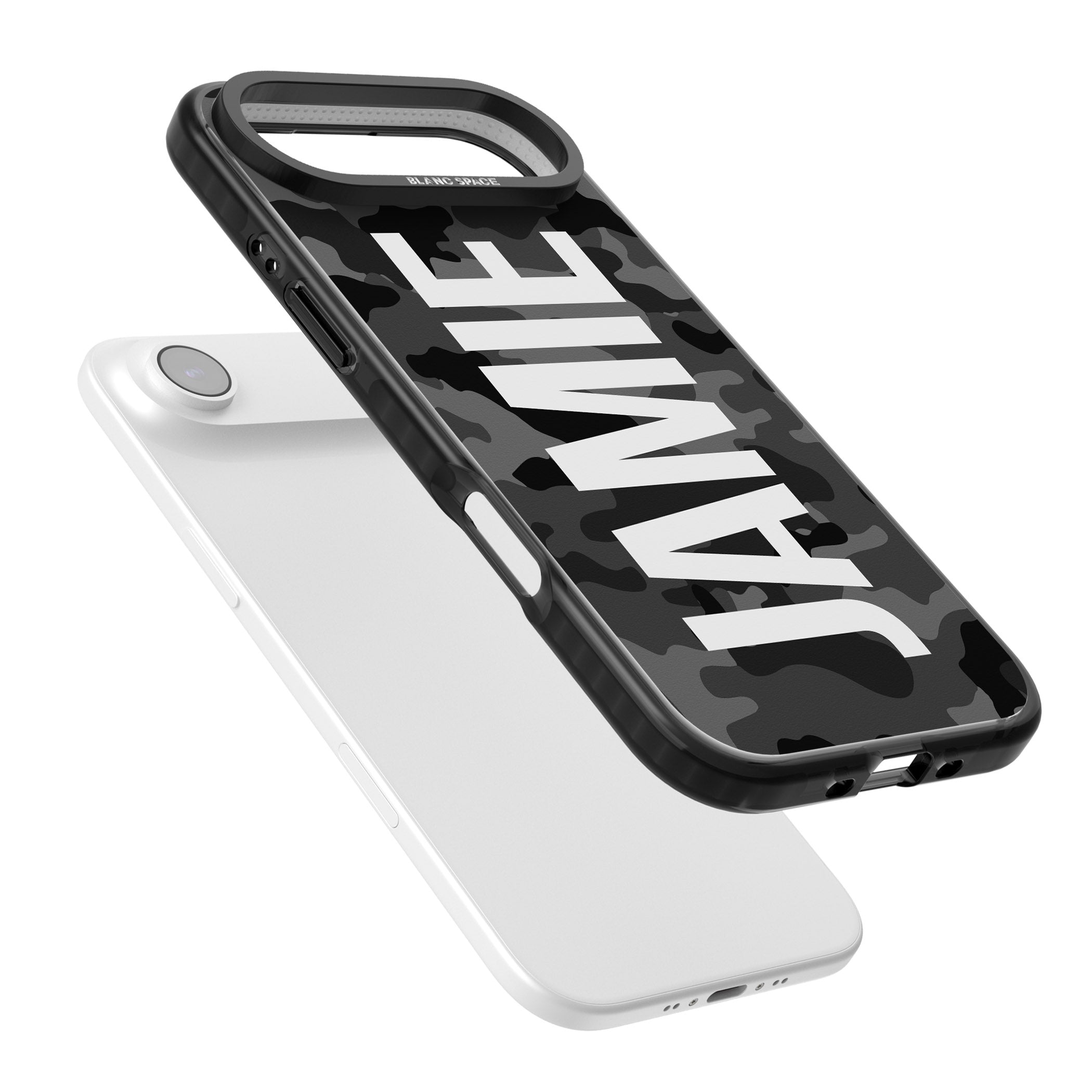 Personalised Black Camo Name Vertical iPhone 17 Air Impact Black Phone Case Colours