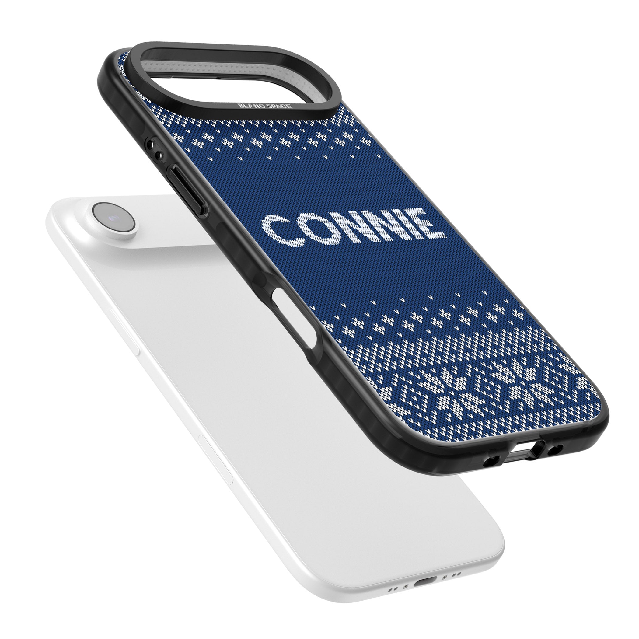 Personalised Blue Knitted Christmas iPhone 17 Air Impact Black Phone Case Colours