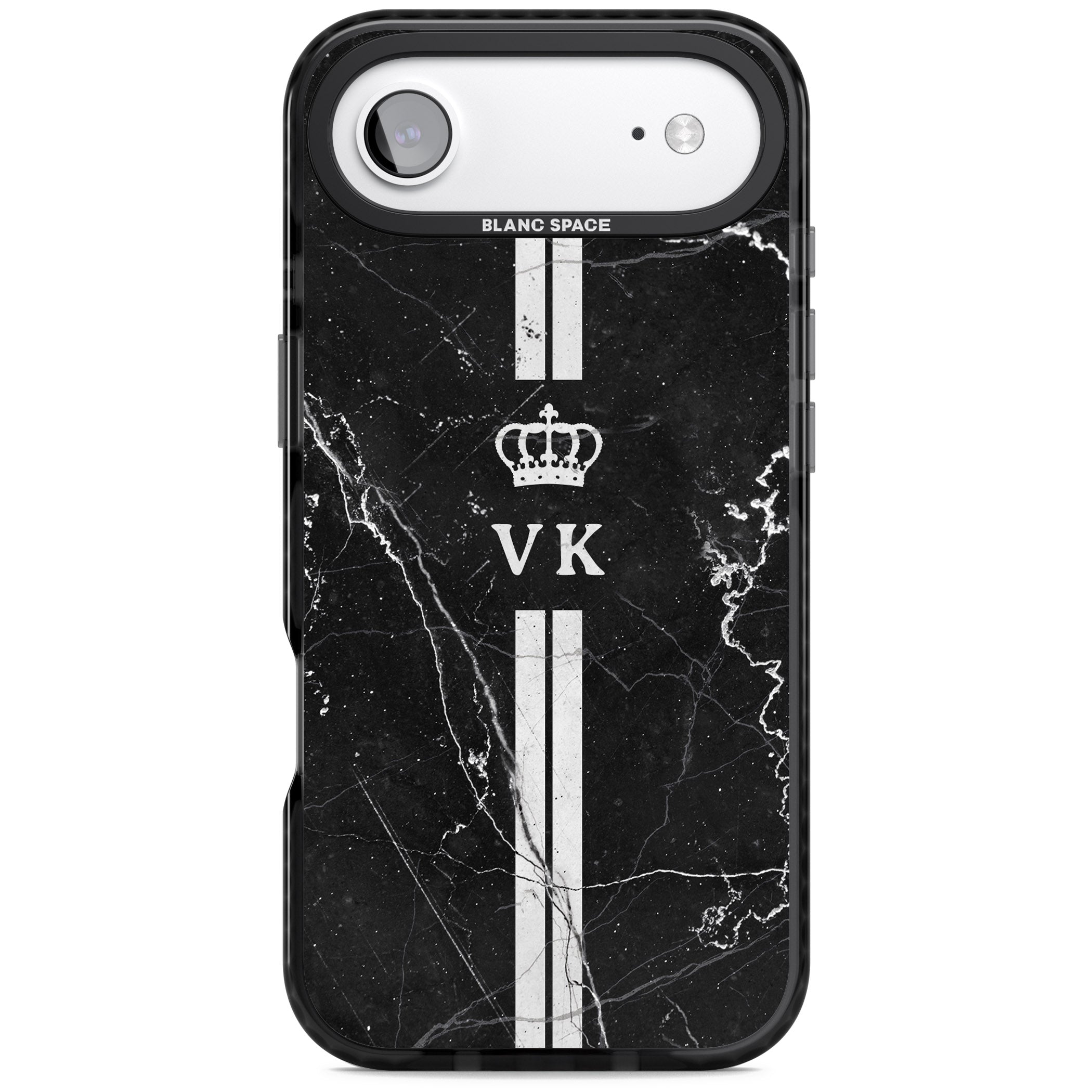 Personalised Black Marble Stripe Initials iPhone 17 Air Impact Black Phone Case