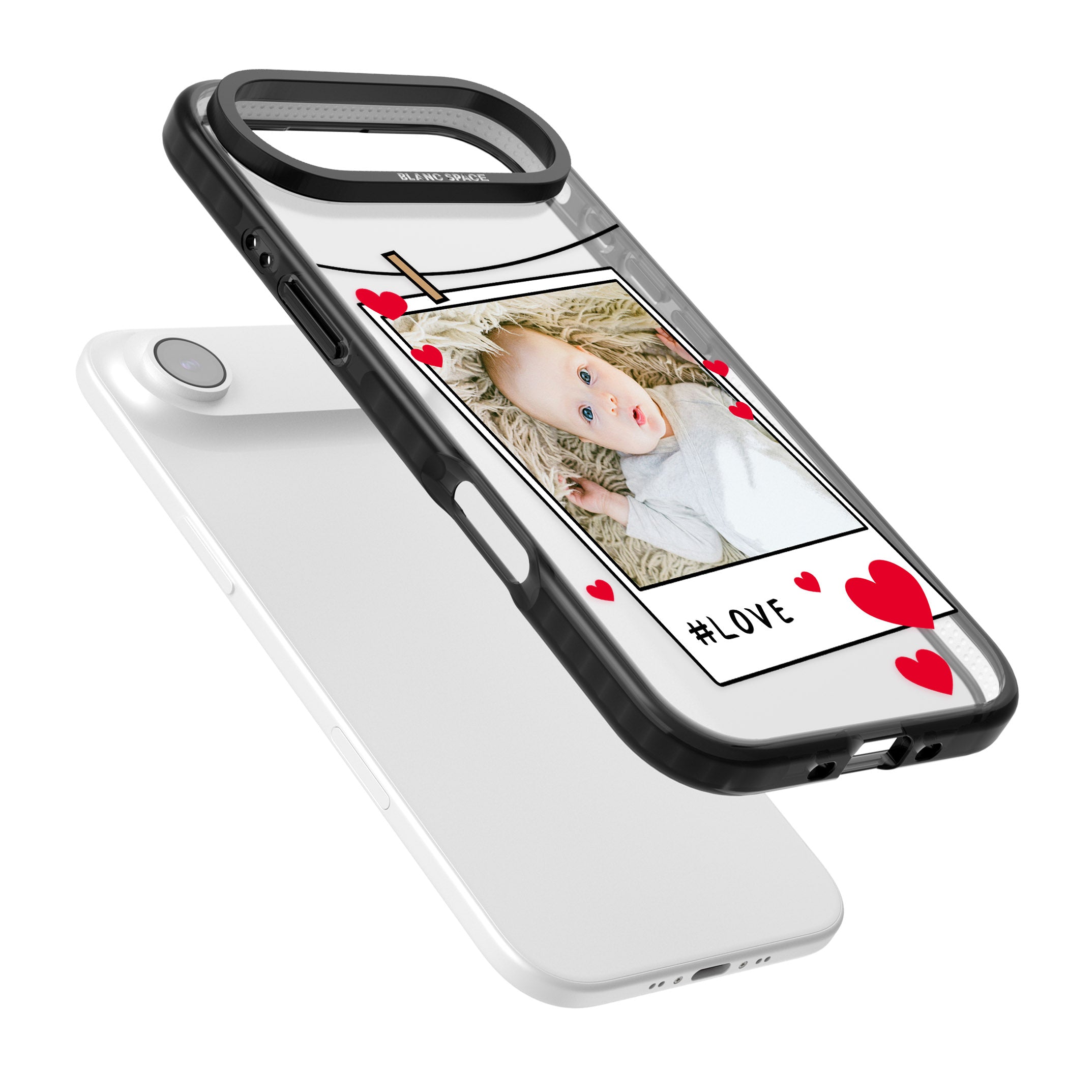 Personalised Paperclip & Hearts Instant Camera Photo iPhone 17 Air Impact Black Phone Case Colours