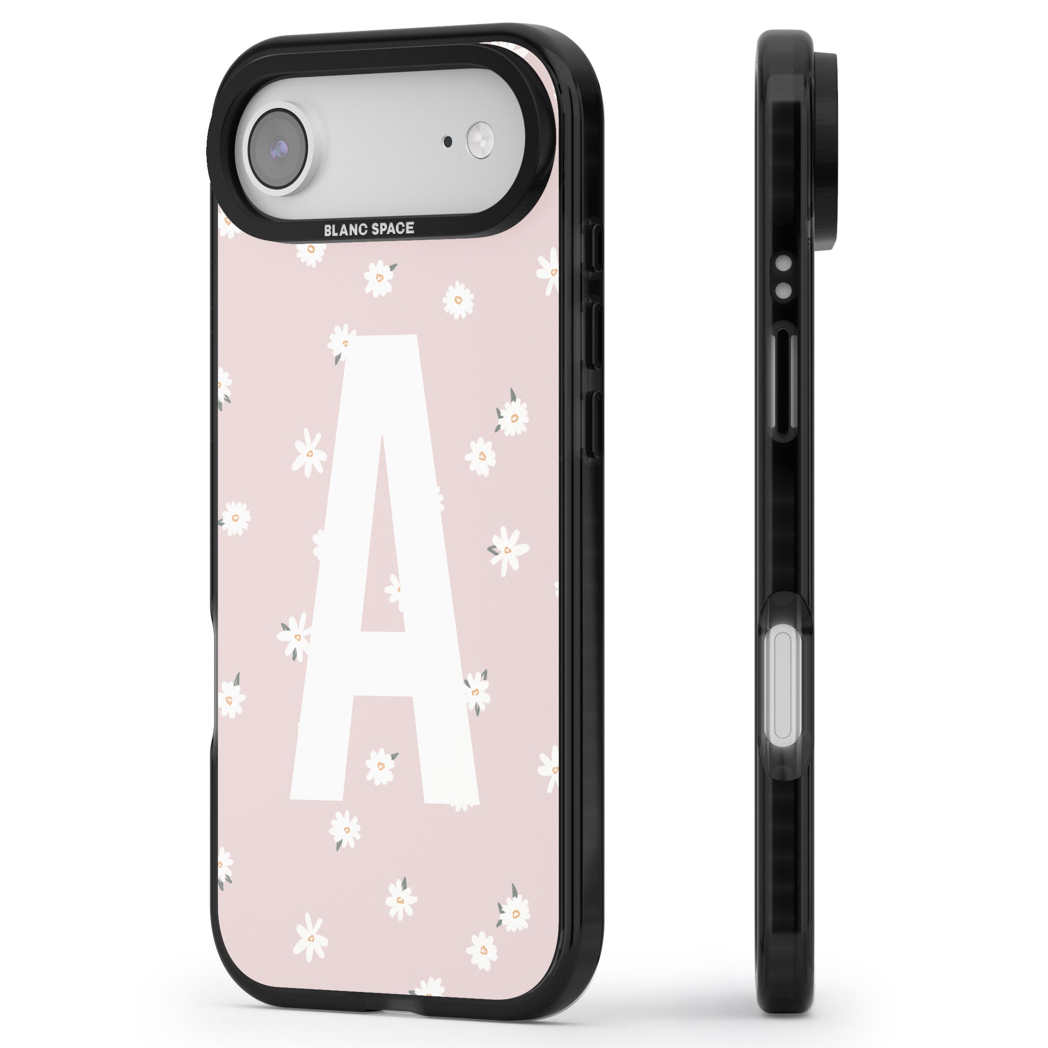 Personalised Pink Daisy Initial iPhone 17 Air Impact Black Phone Case Side Profile