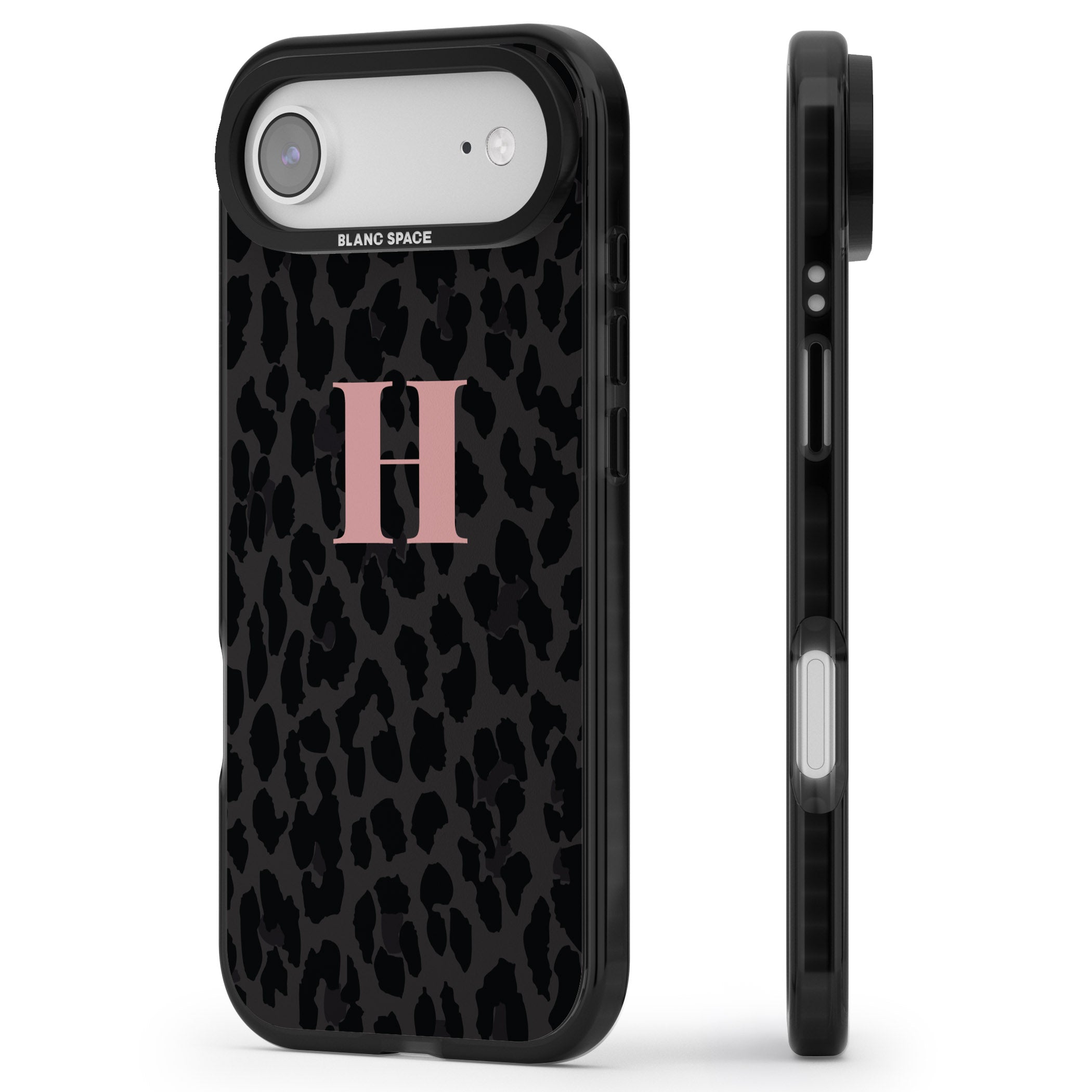 Personalised Pink Leopard Monogram iPhone 17 Air Impact Black Phone Case Side Profile