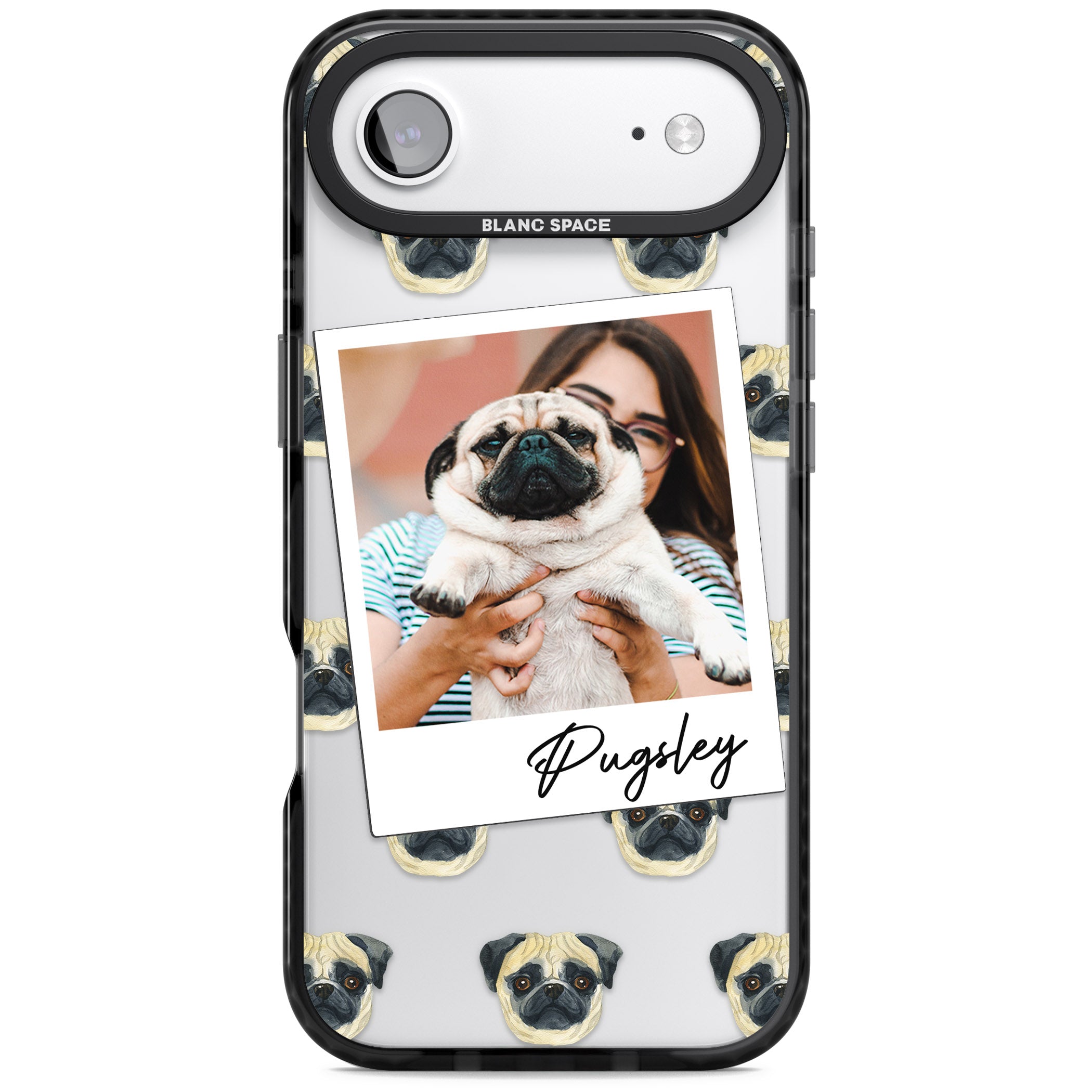 Personalised Pug Instant Camera Photo iPhone 17 Air Impact Black Phone Case