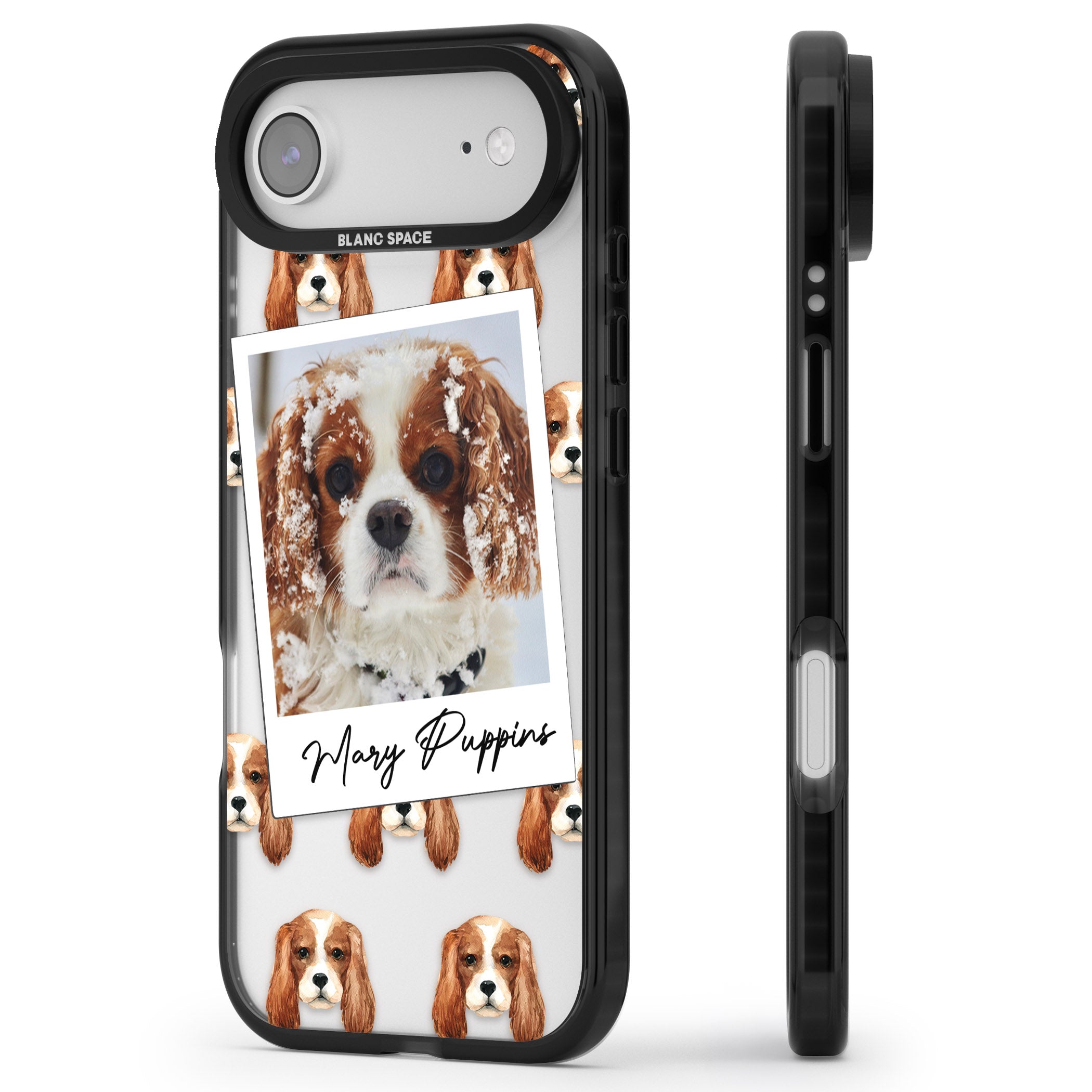 Personalised Cavalier King Charles Instant Camera Photo iPhone 17 Air Impact Black Phone Case Side Profile