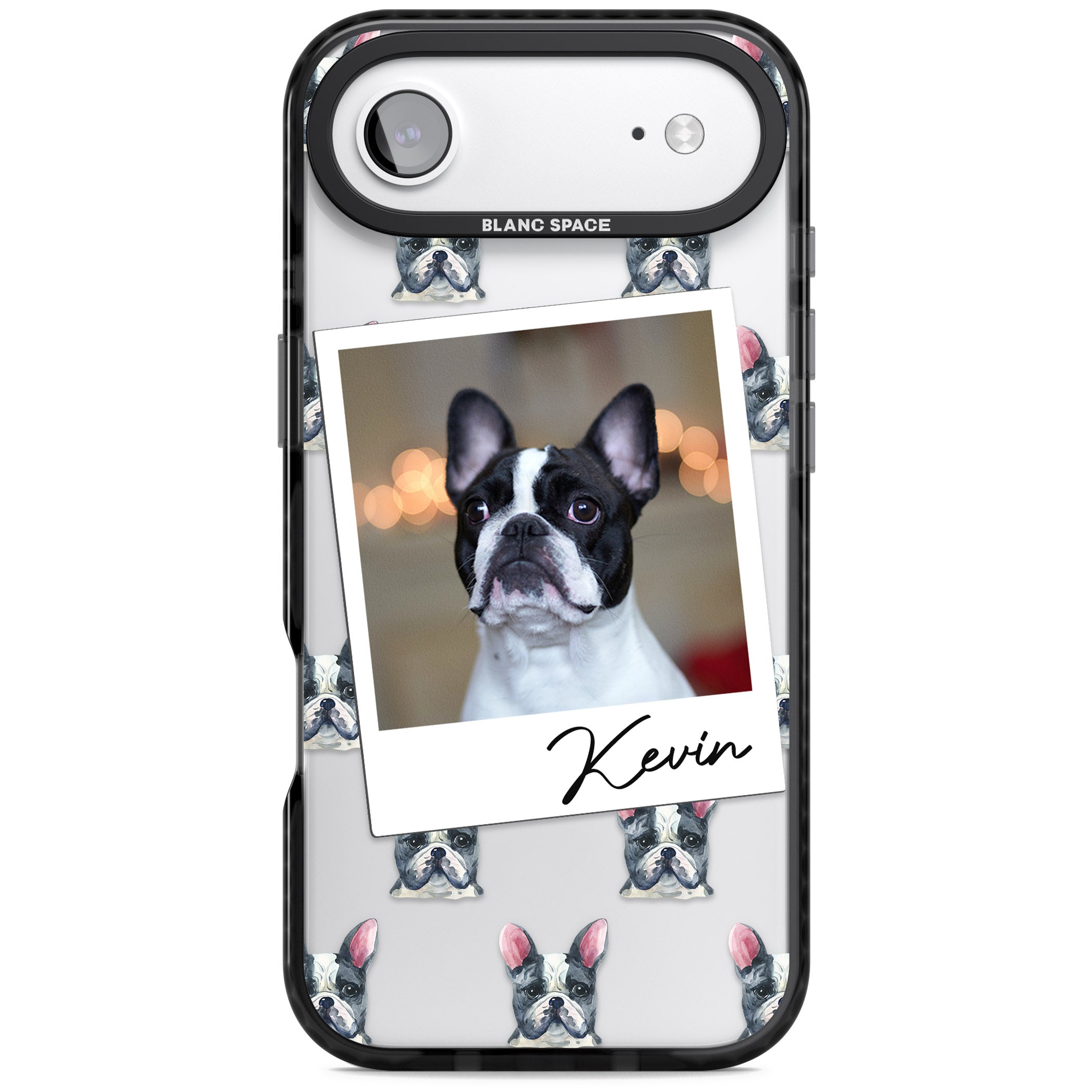 Personalised Black & White French Bulldog Instant Camera Photo iPhone 17 Air Impact Black Phone Case