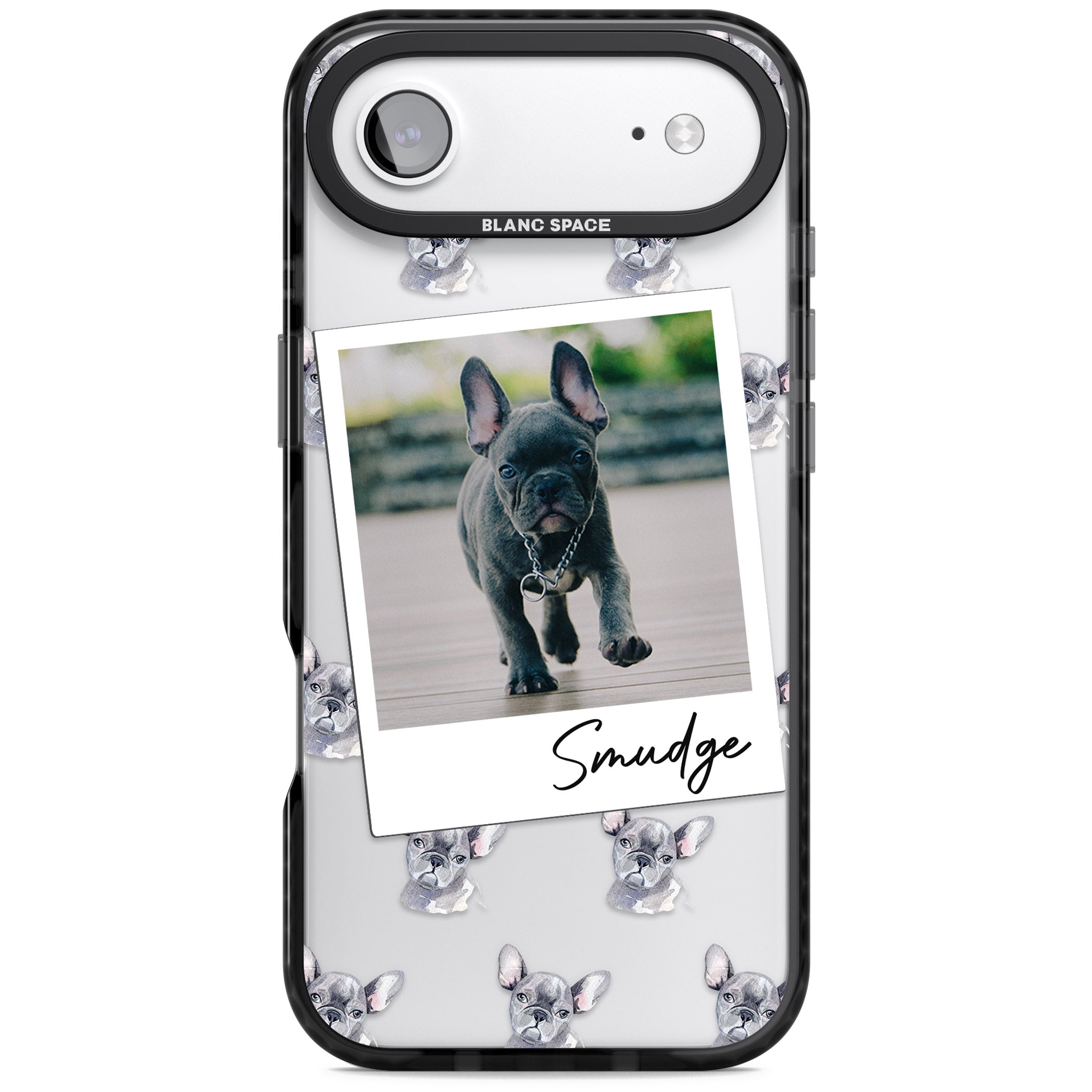 Personalised Grey French Bulldog Instant Camera Photo iPhone 17 Air Impact Black Phone Case