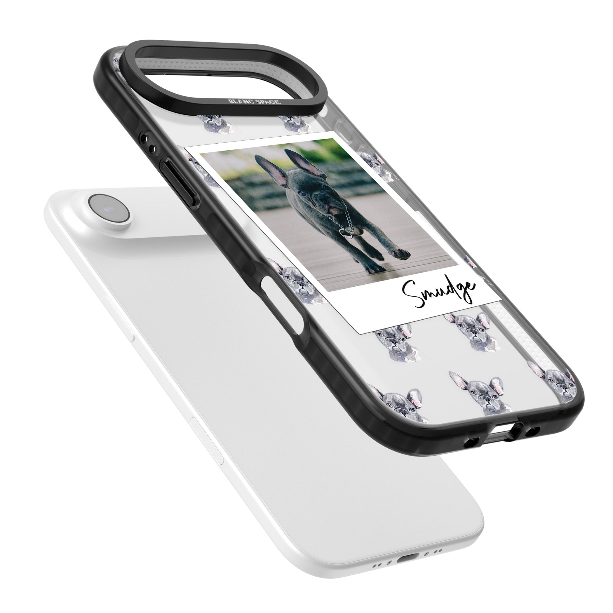 Personalised Grey French Bulldog Instant Camera Photo iPhone 17 Air Impact Black Phone Case Colours