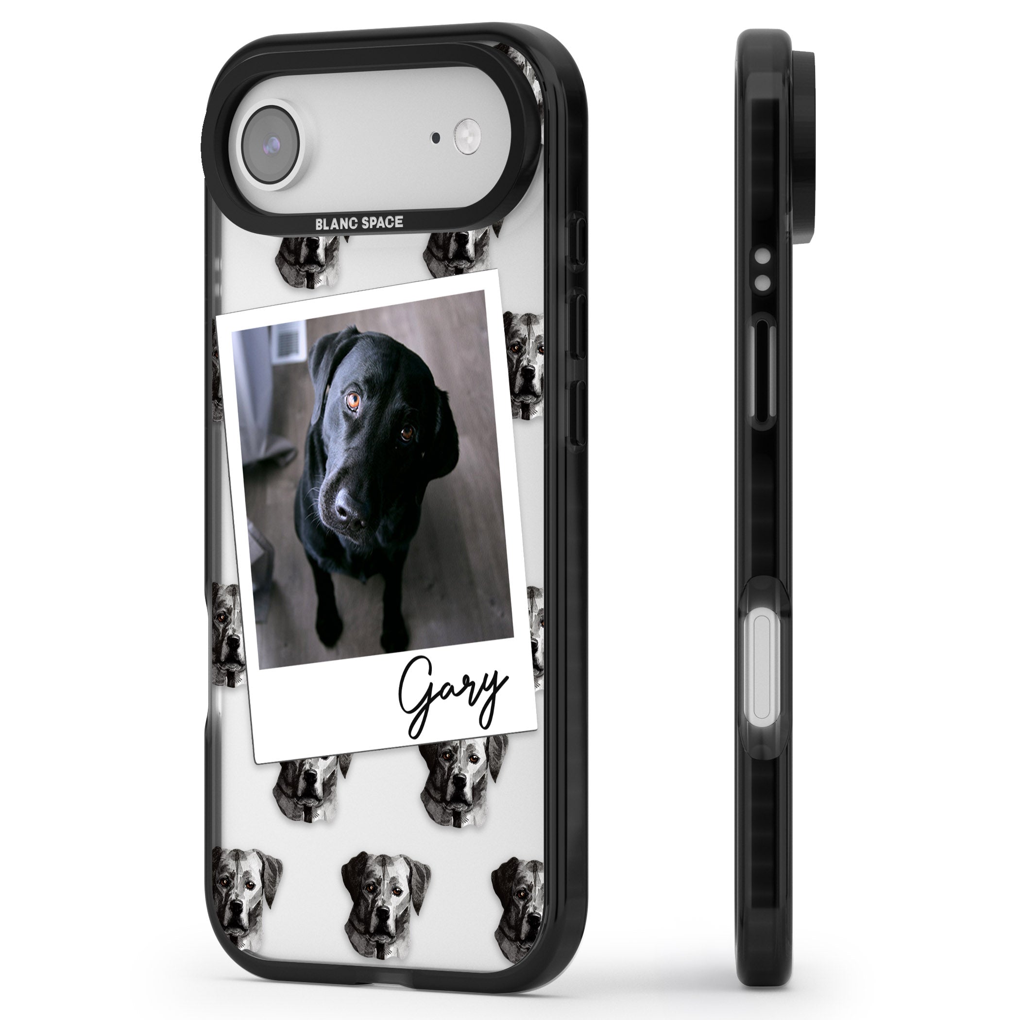 Personalised Black Labrador Instant Camera Photo iPhone 17 Air Impact Black Phone Case Side Profile