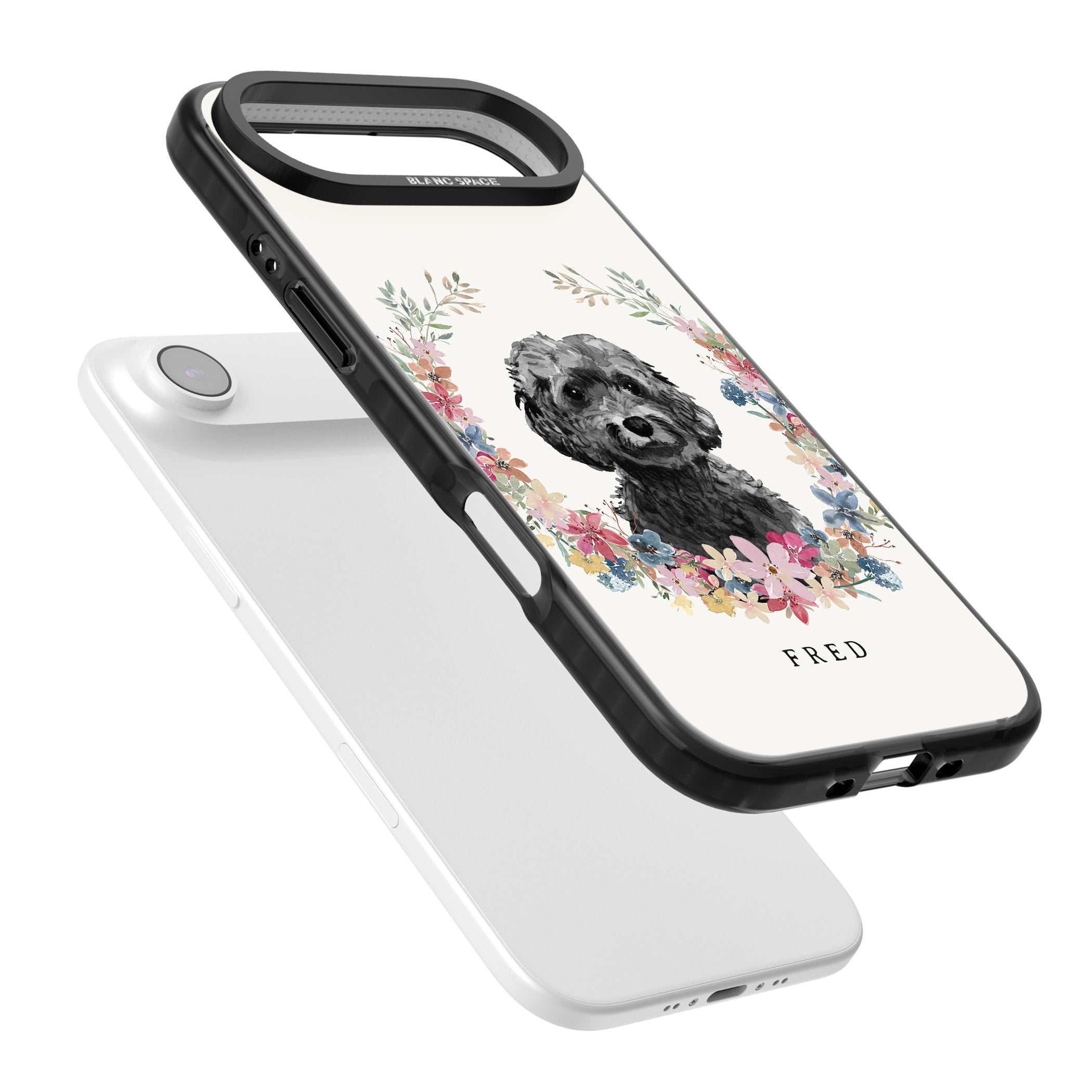 Personalised Black Cockapoo Floral Portrait iPhone 17 Air Impact Black Phone Case Colours