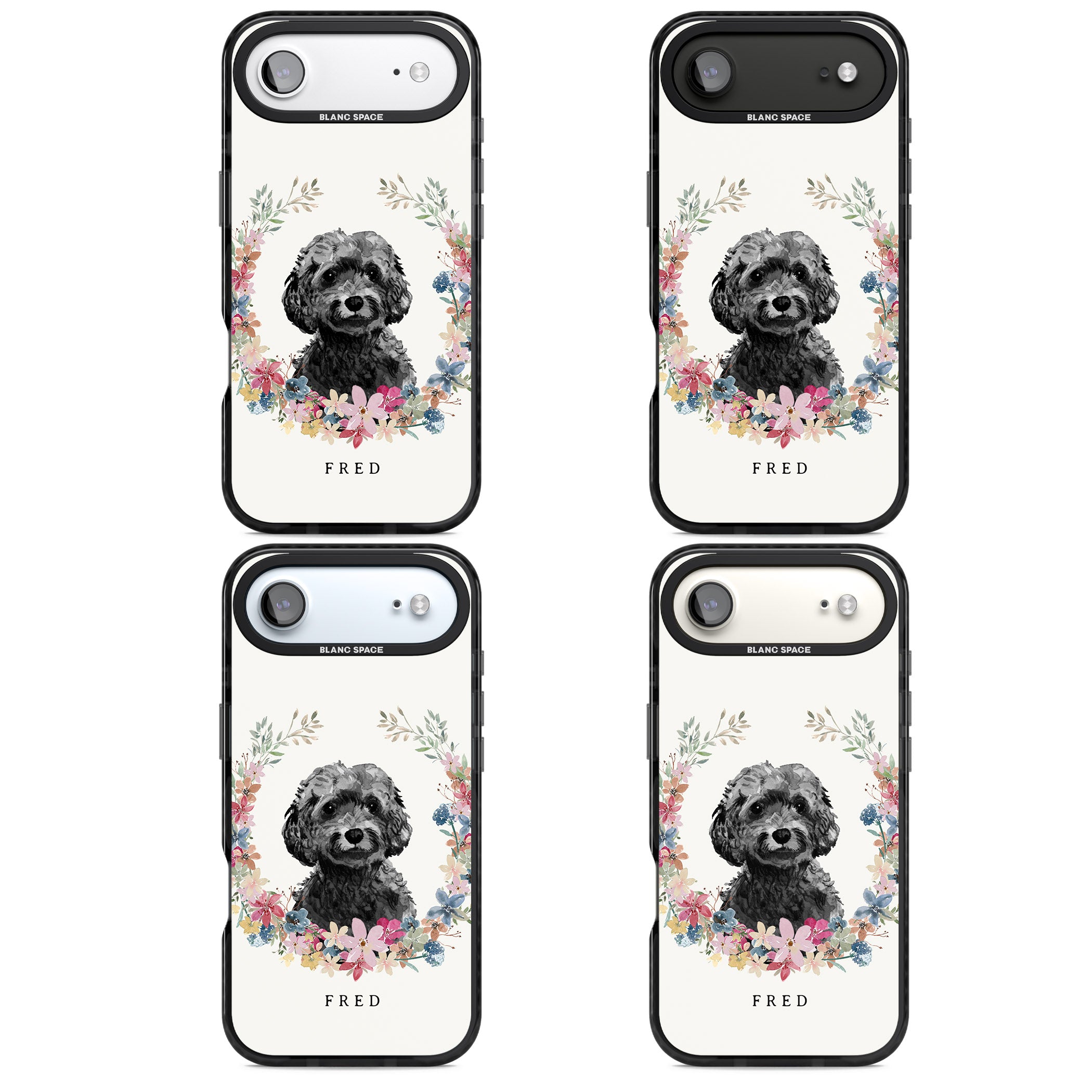 Personalised Black Cockapoo Floral Portrait iPhone 17 Air Impact Black Phone Case APT Impact Protection