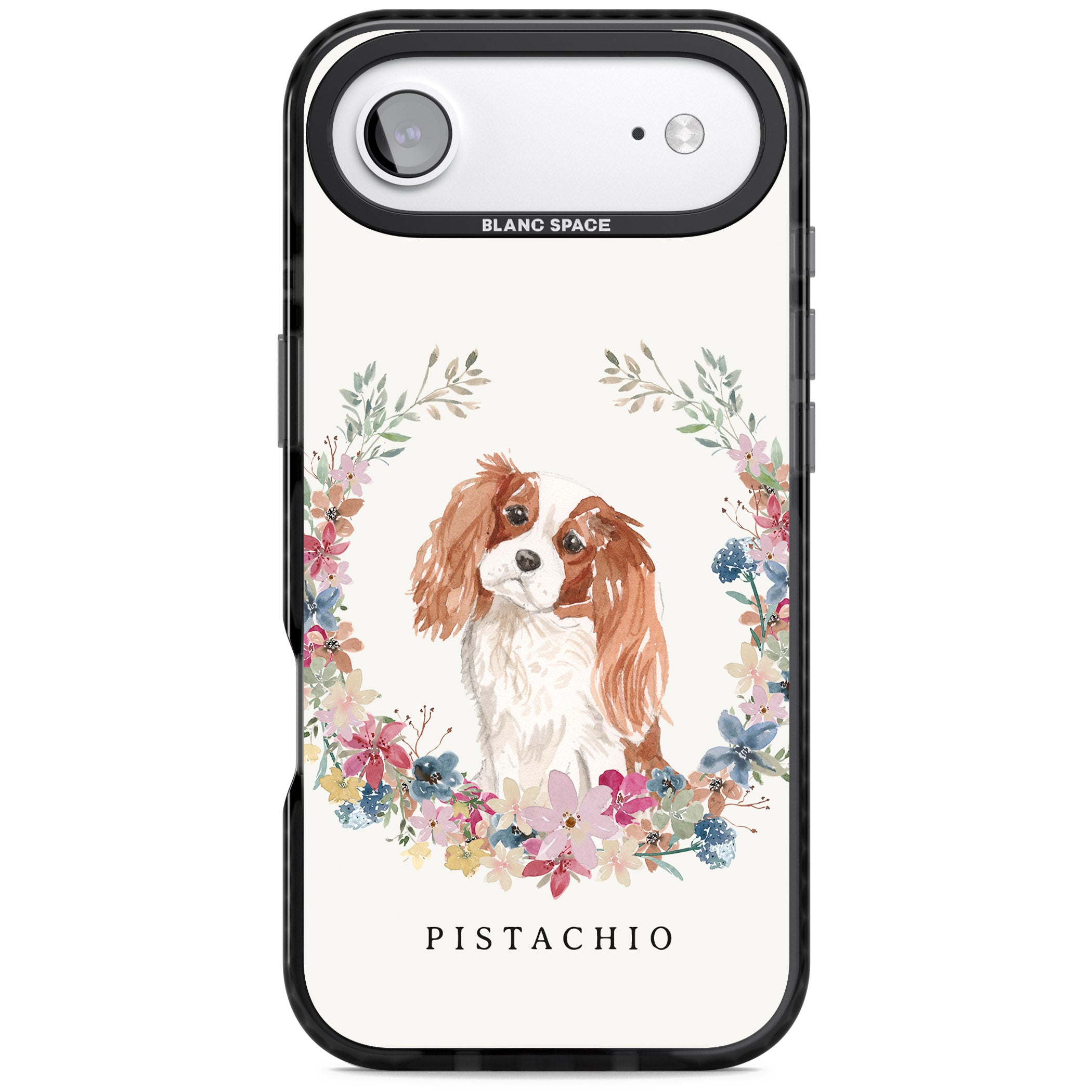 Personalised Cavalier King Charles Floral Portrait iPhone 17 Air Impact Black Phone Case