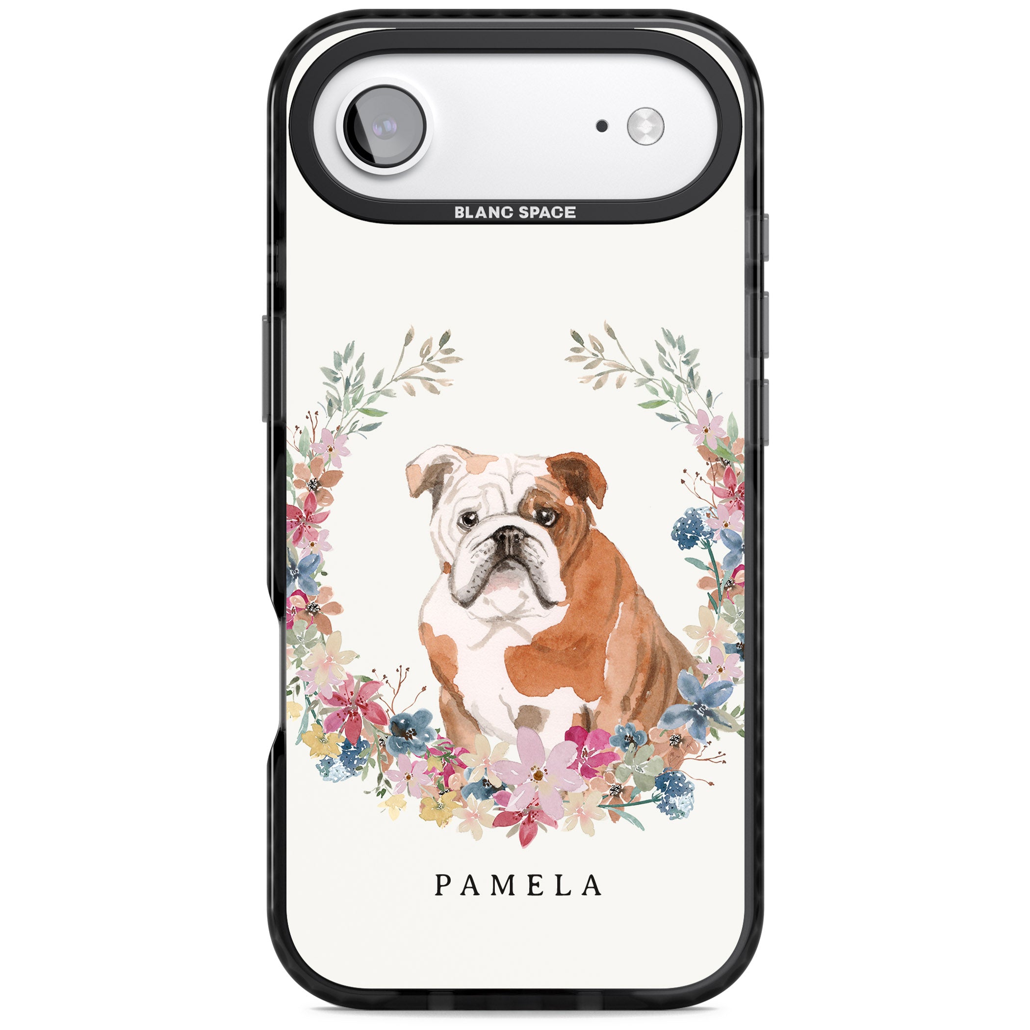 Personalised English Bulldog Floral Portrait iPhone 17 Air Impact Black Phone Case