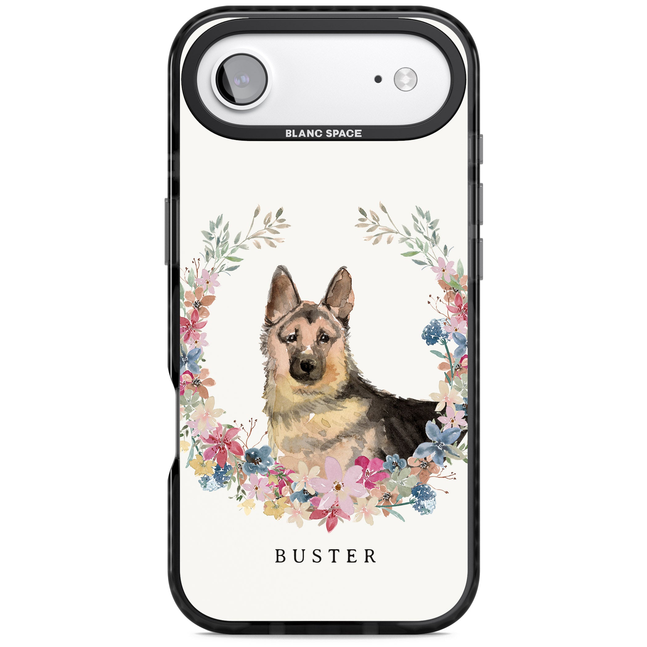 Personalised German Shepherd Floral Portrait iPhone 17 Air Impact Black Phone Case