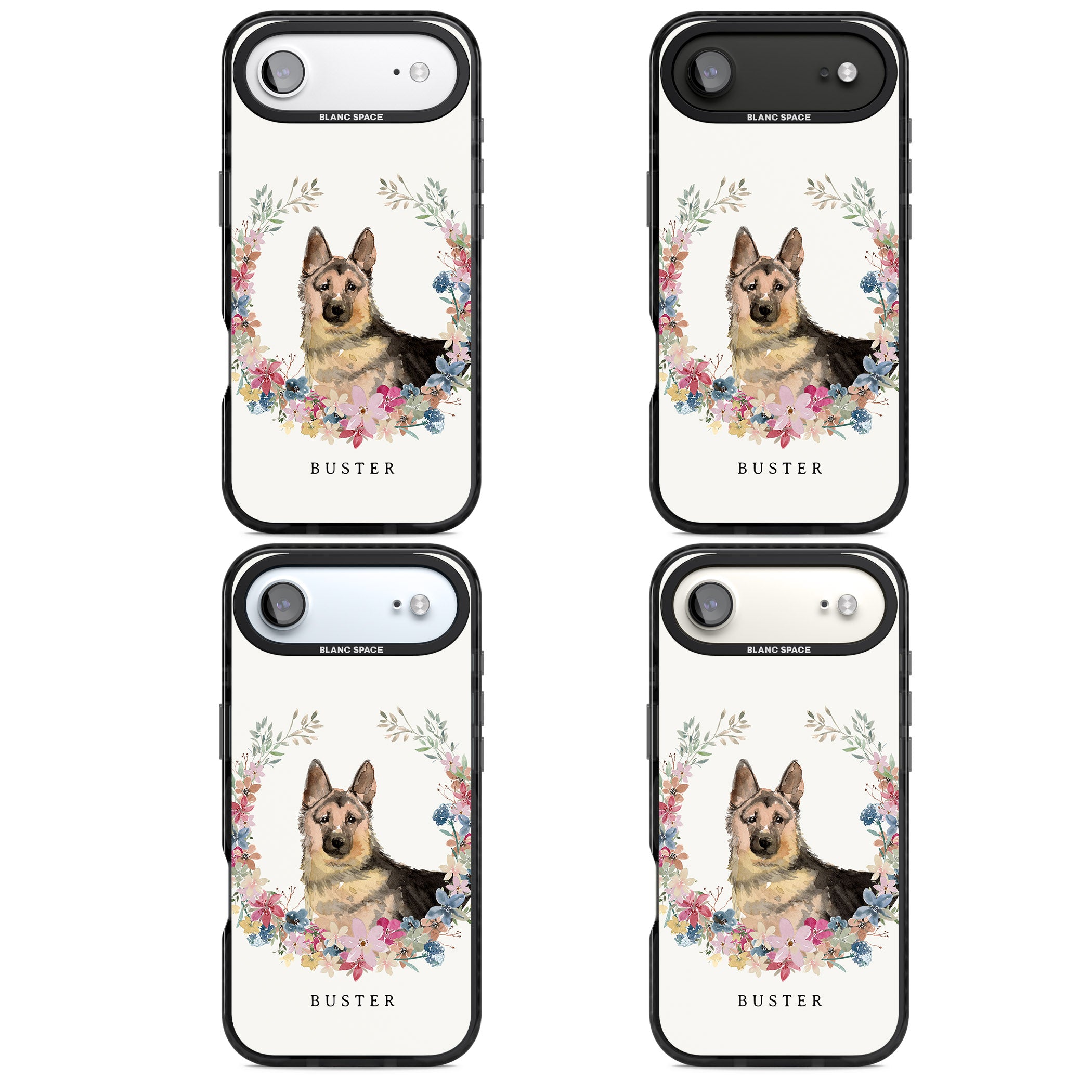 Personalised German Shepherd Floral Portrait iPhone 17 Air Impact Black Phone Case APT Impact Protection
