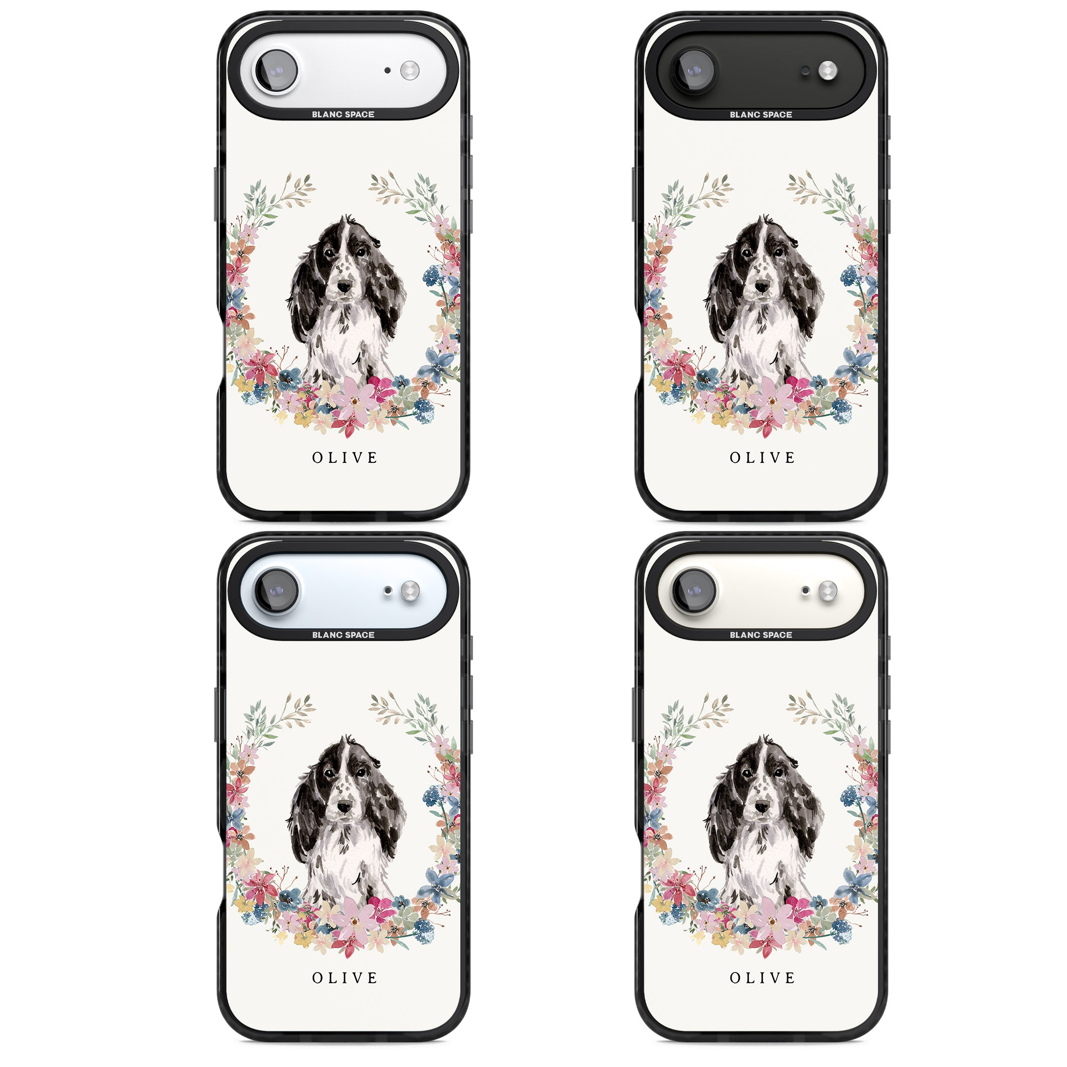 Personalised Black Cocker Spaniel Floral Portrait iPhone 17 Air Impact Black Phone Case APT Impact Protection