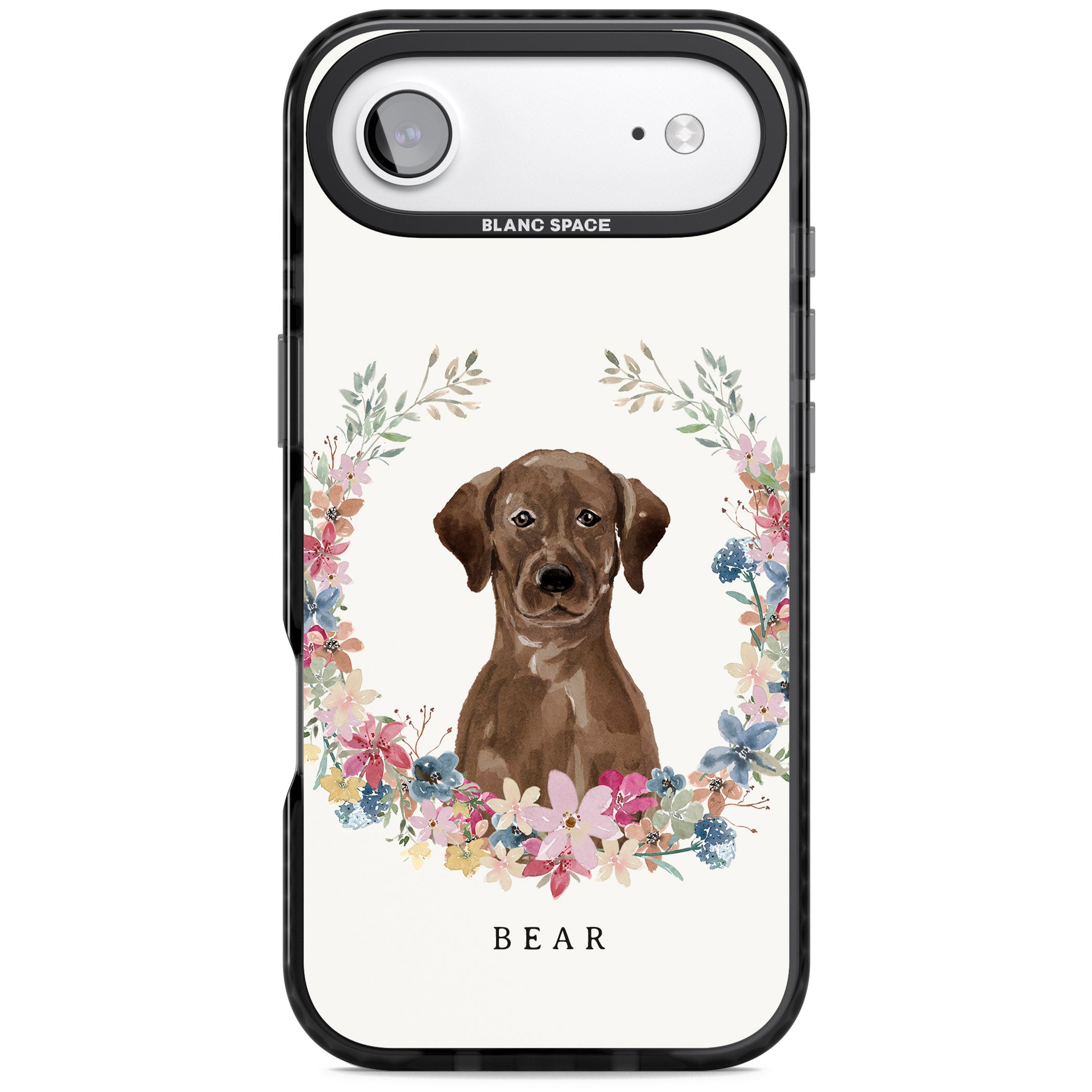Personalised Chocolate Labrador Floral Portrait iPhone 17 Air Impact Black Phone Case