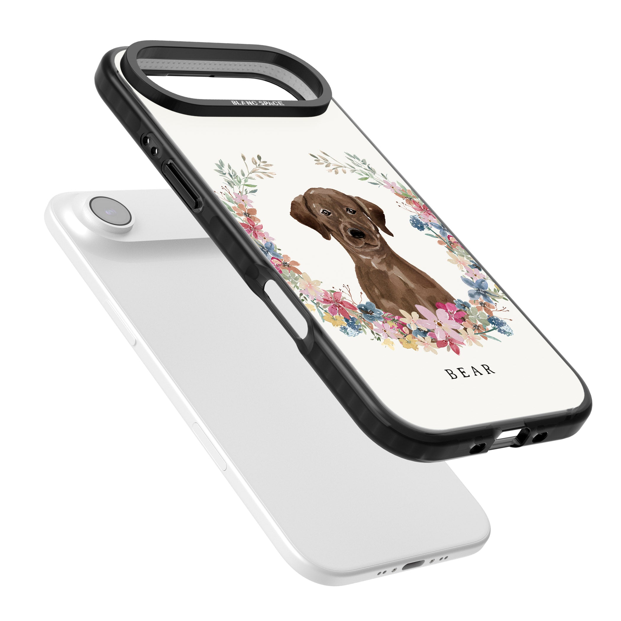 Personalised Chocolate Labrador Floral Portrait iPhone 17 Air Impact Black Phone Case Colours