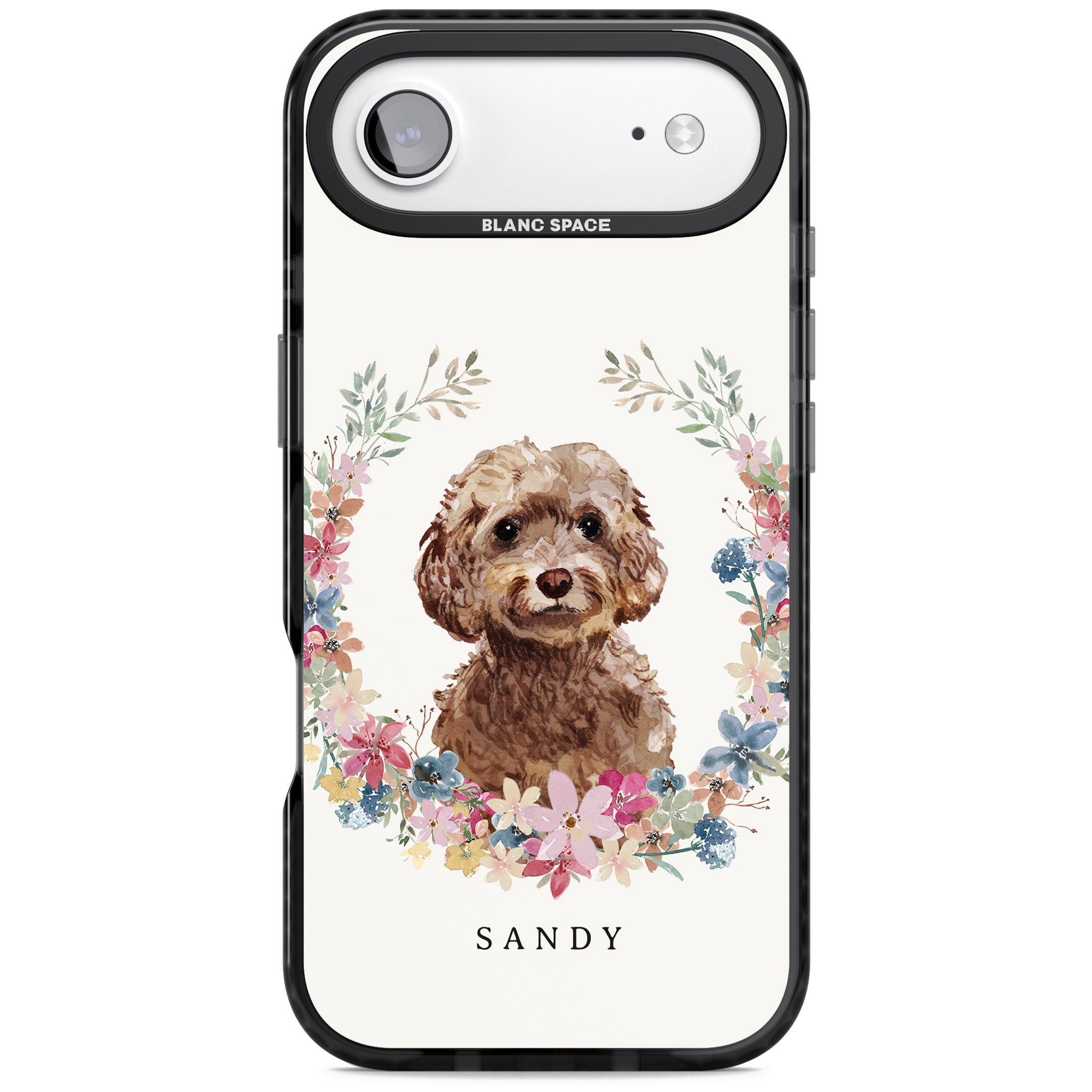 Personalised Brown Cockapoo Floral Portrait iPhone 17 Air Impact Black Phone Case
