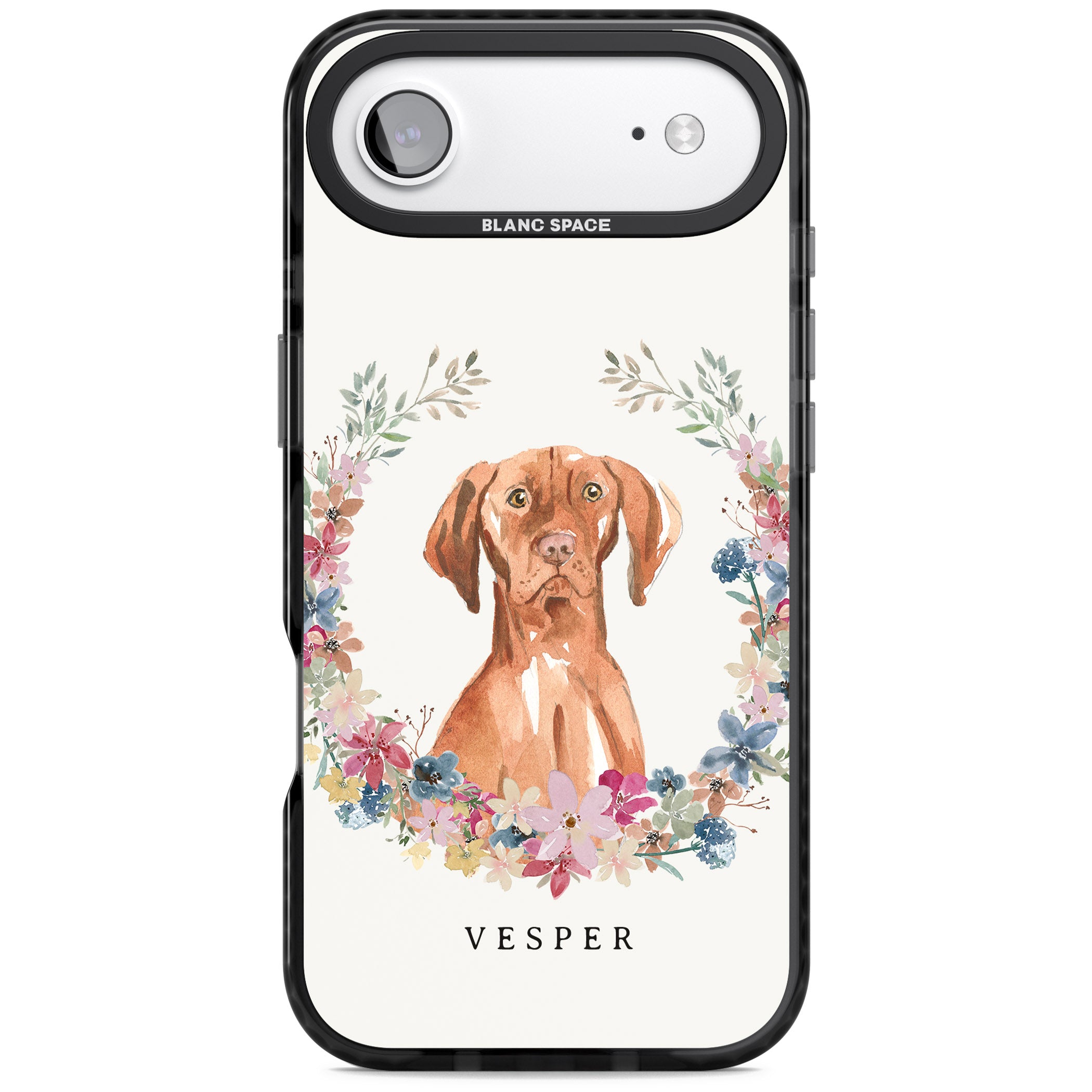 Personalised Hungarian Vizsla Floral Portrait iPhone 17 Air Impact Black Phone Case