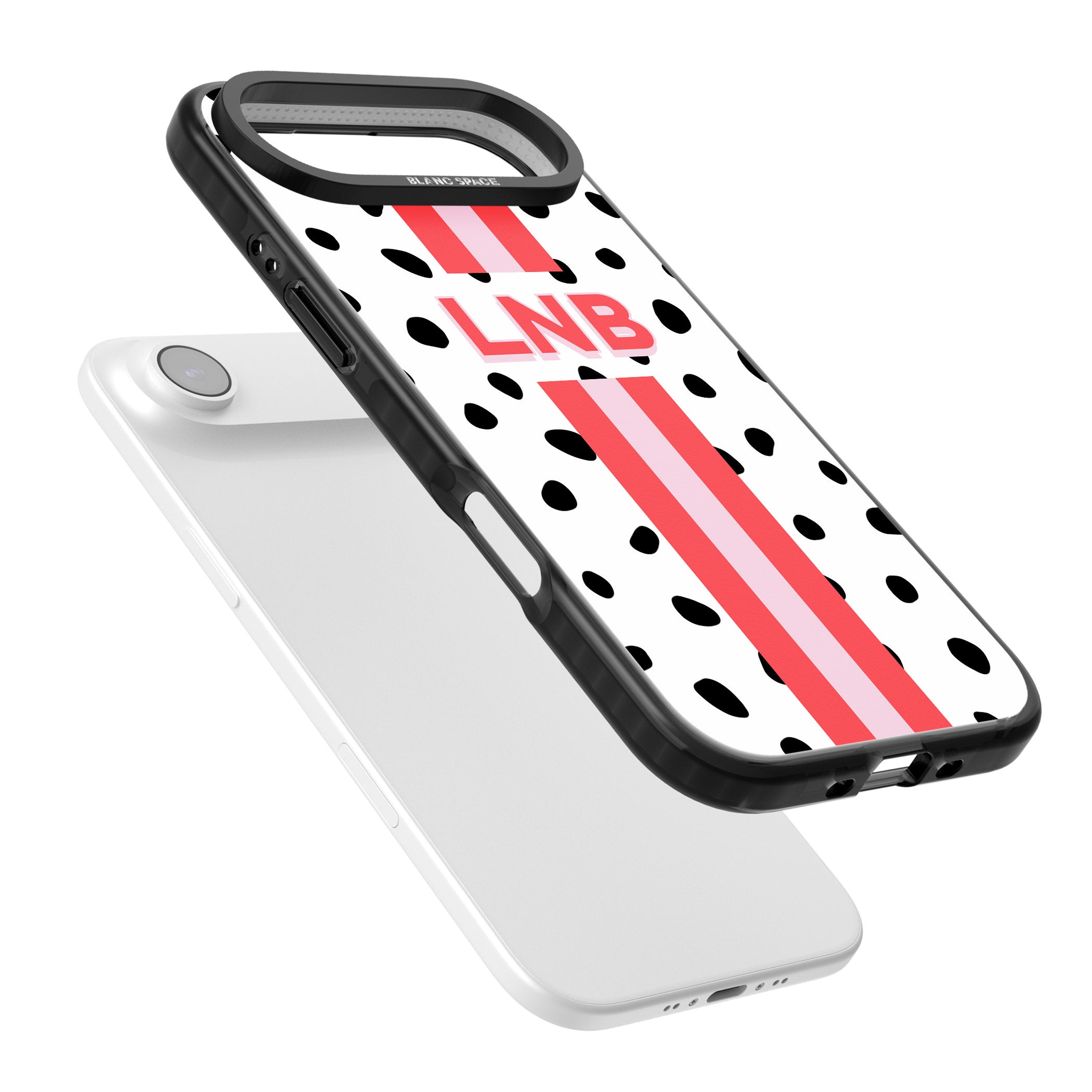 Personalised Polka & Pink Stripe iPhone 17 Air Impact Black Phone Case Colours