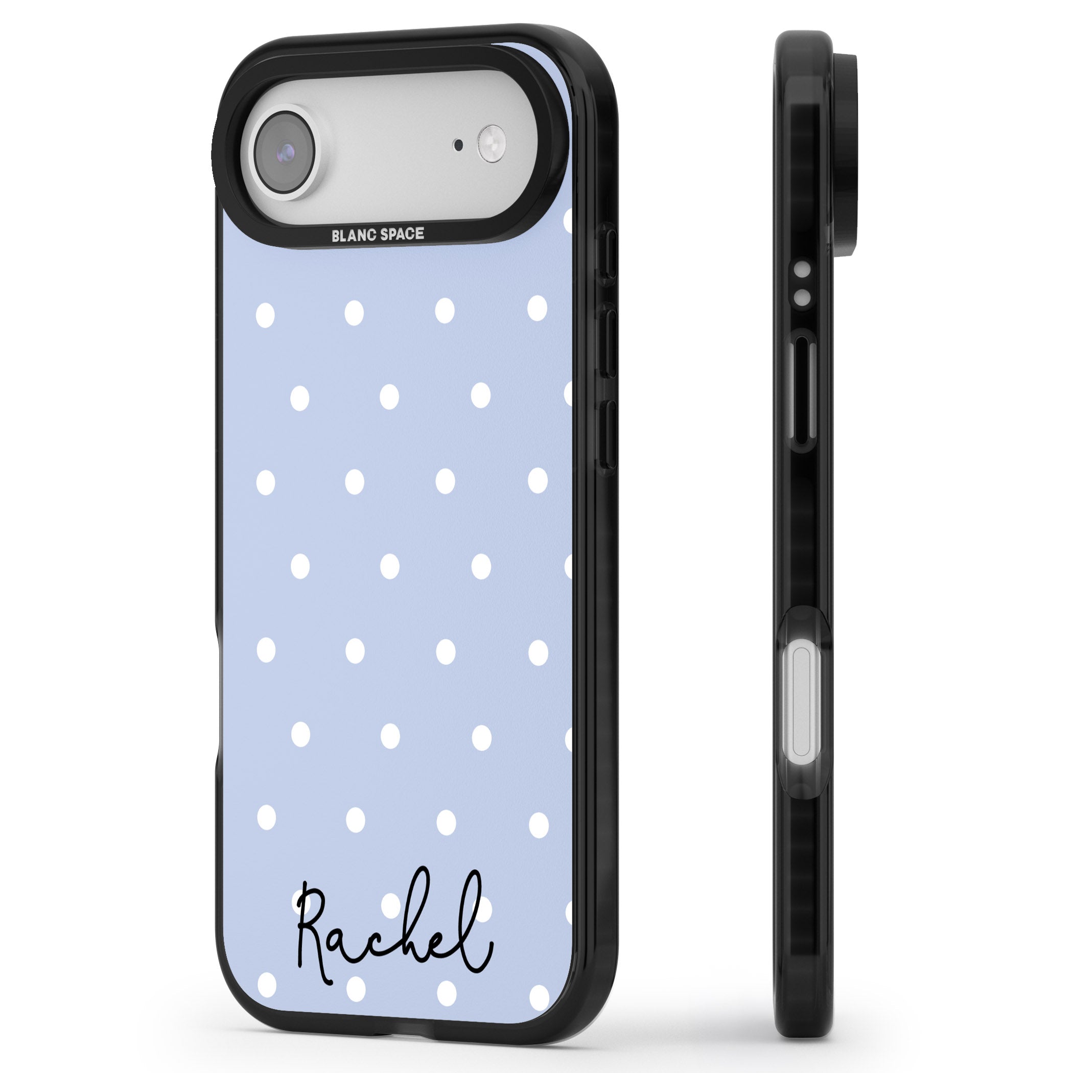 Personalised Simple Light Blue Dots iPhone 17 Air Impact Black Phone Case Side Profile