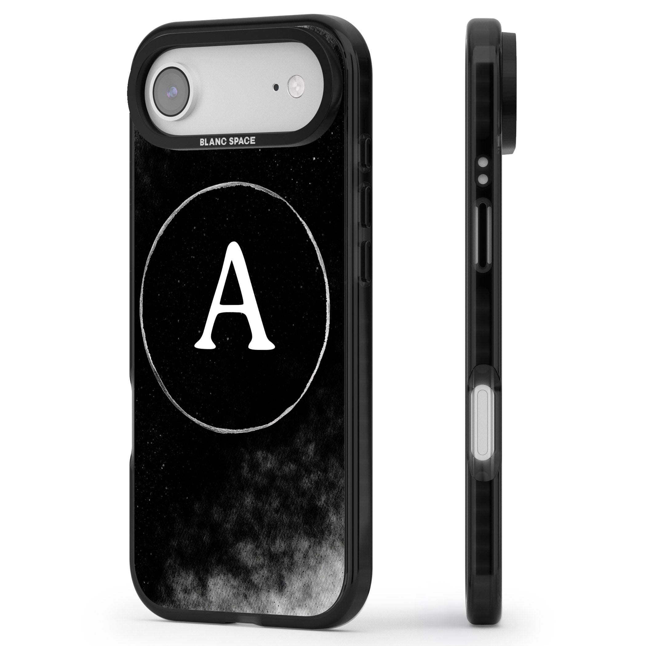Personalised Monochrome Cosmic Monogram iPhone 17 Air Impact Black Phone Case Side Profile