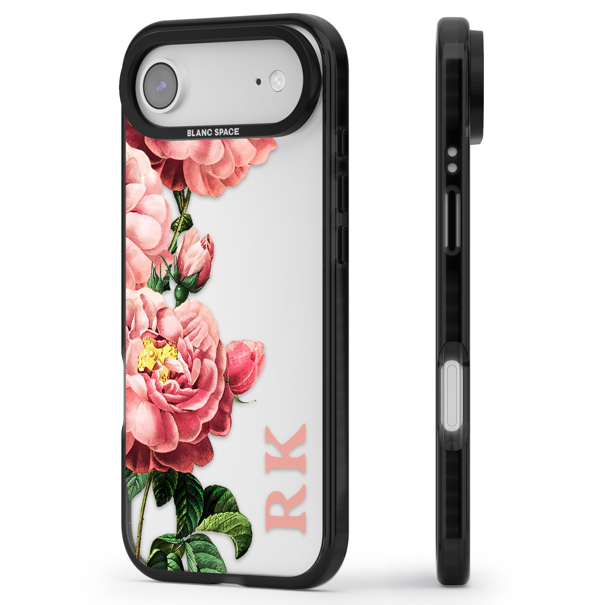 Personalised Vintage Floral Peonies iPhone 17 Air Impact Black Phone Case Side Profile