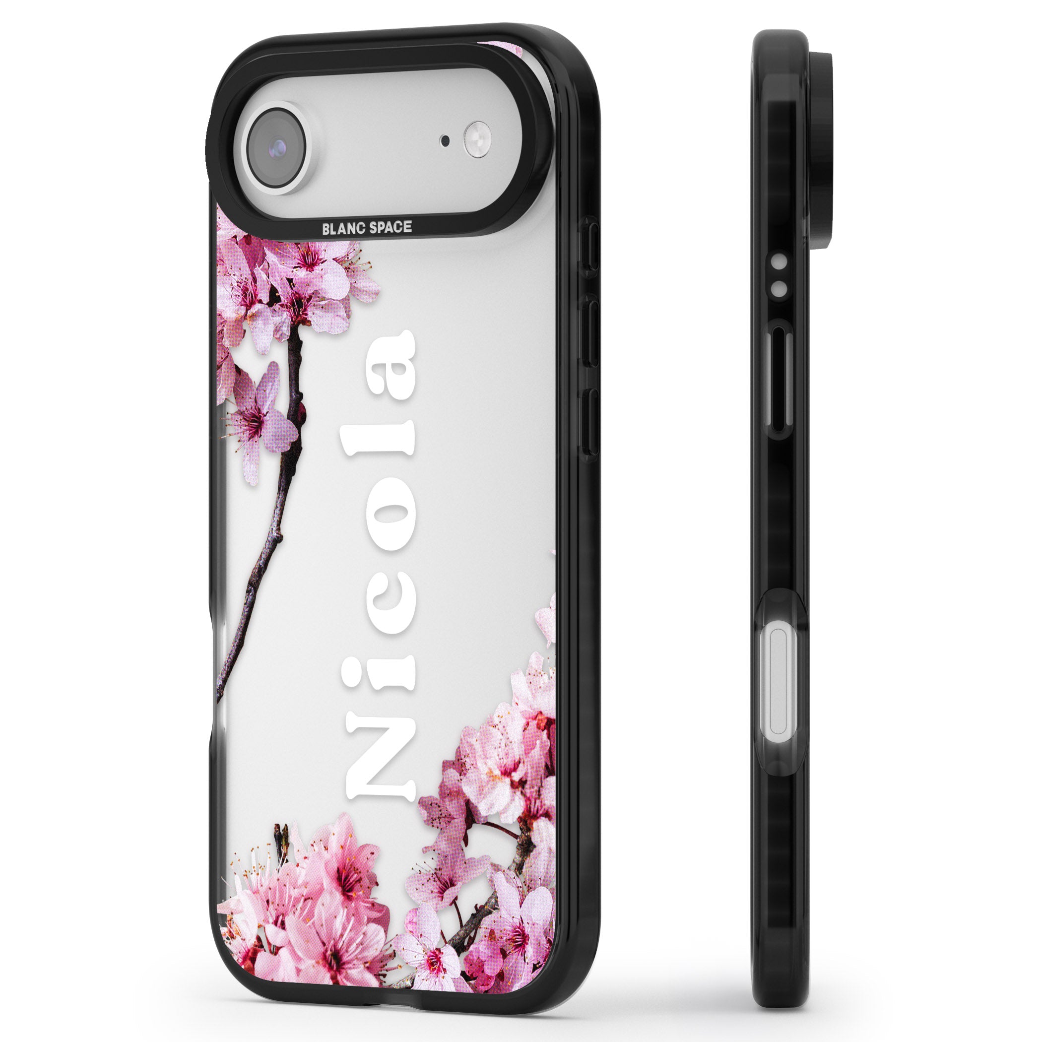 Personalised Cherry Blossom Elegance Classic iPhone 17 Air Impact Black Phone Case Side Profile