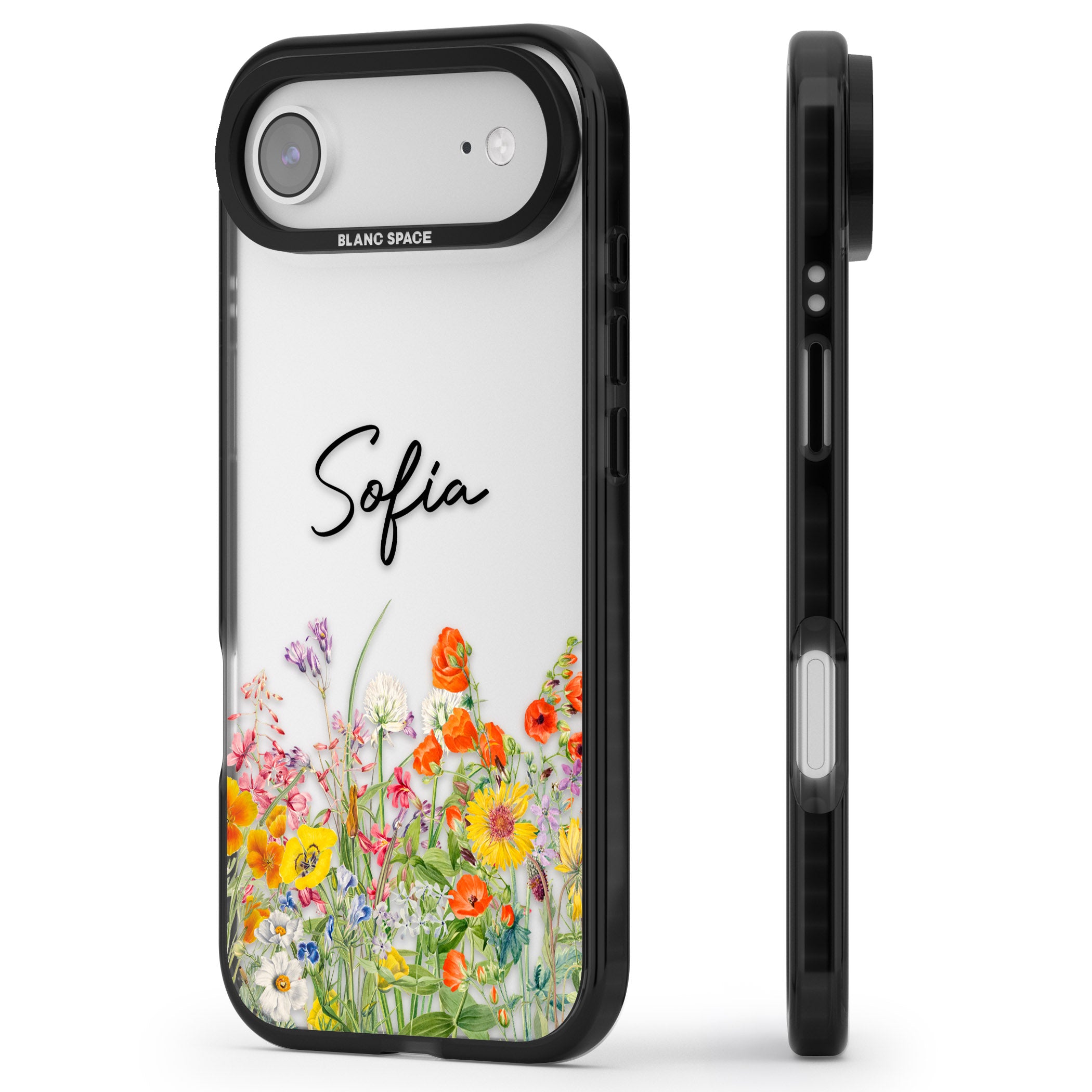 Personalised Summer Wildflowers iPhone 17 Air Impact Black Phone Case Side Profile
