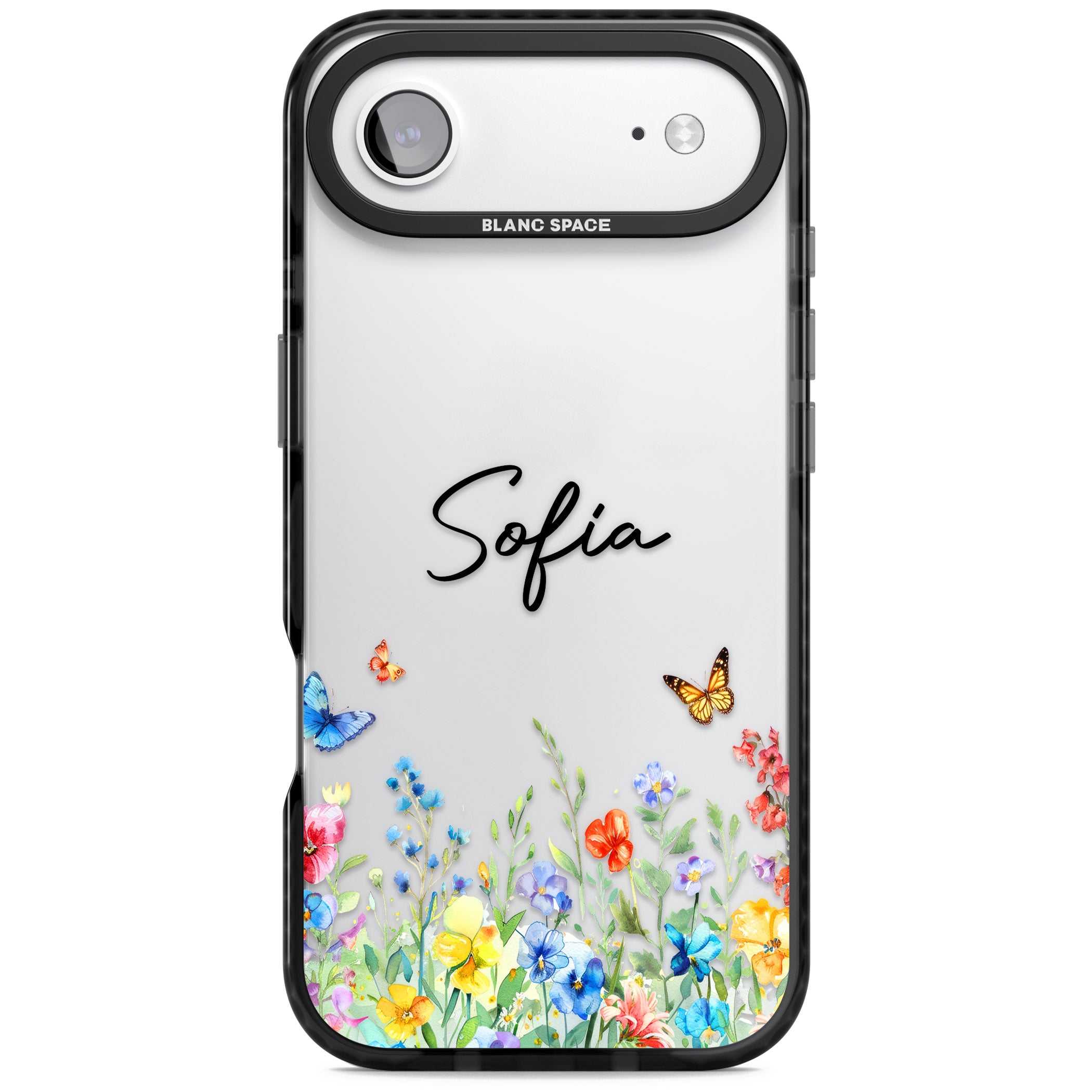 Personalised Buterflies Wildflowers iPhone 17 Air Impact Black Phone Case