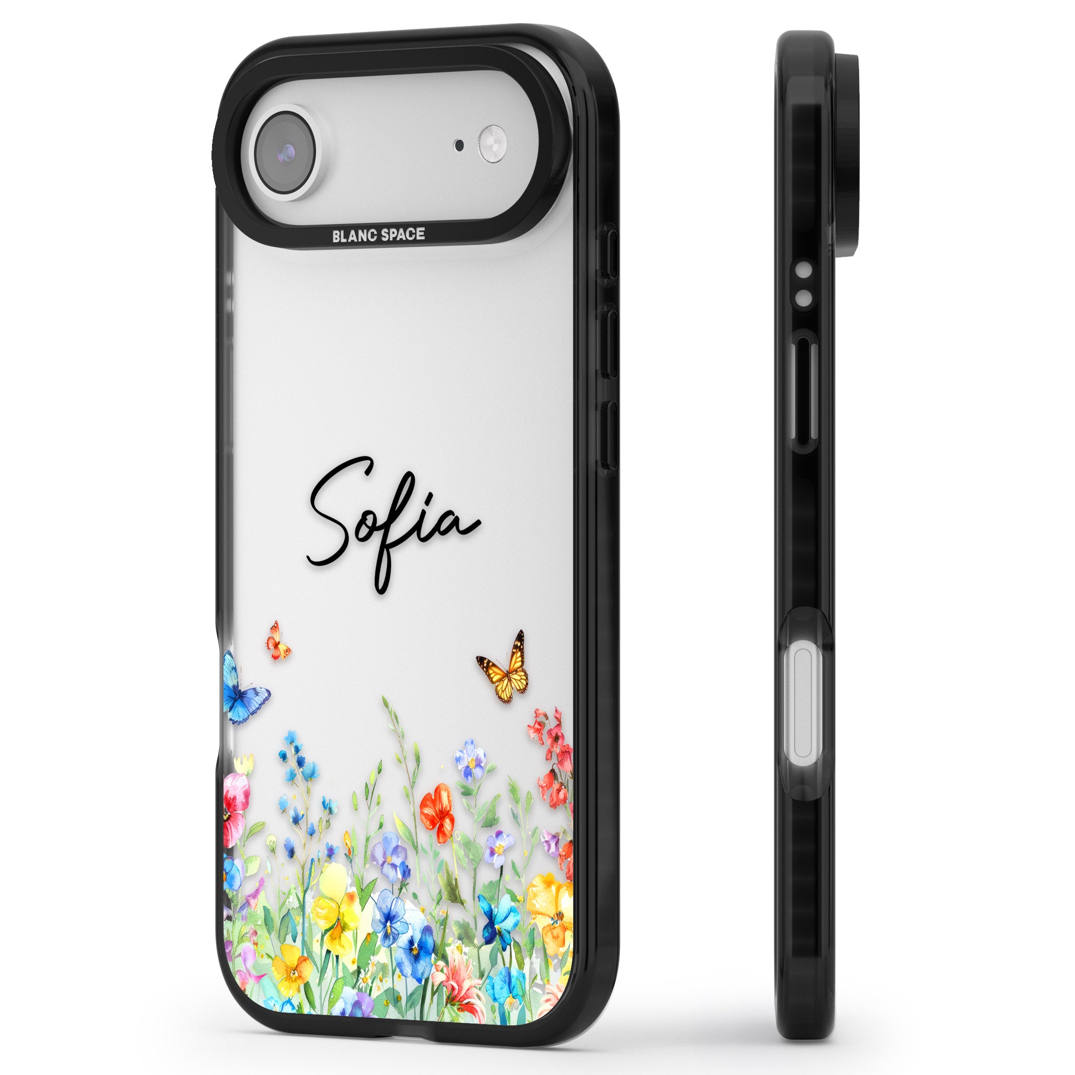 Personalised Buterflies Wildflowers iPhone 17 Air Impact Black Phone Case Side Profile