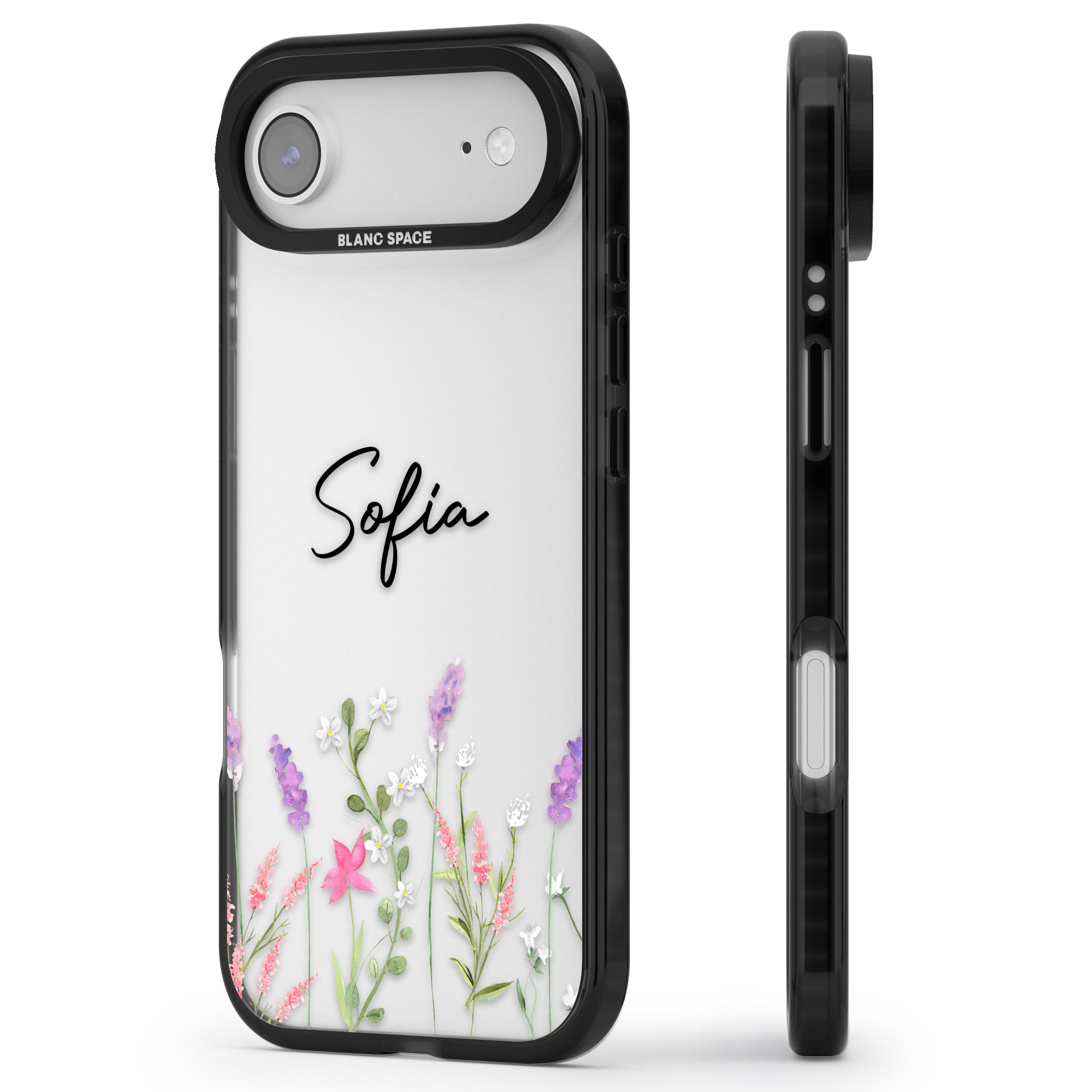 Personalised Lavender Wildflowers iPhone 17 Air Impact Black Phone Case Side Profile